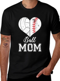 Ball Mom T-Shirt - Volleyball Baseball Heart Design