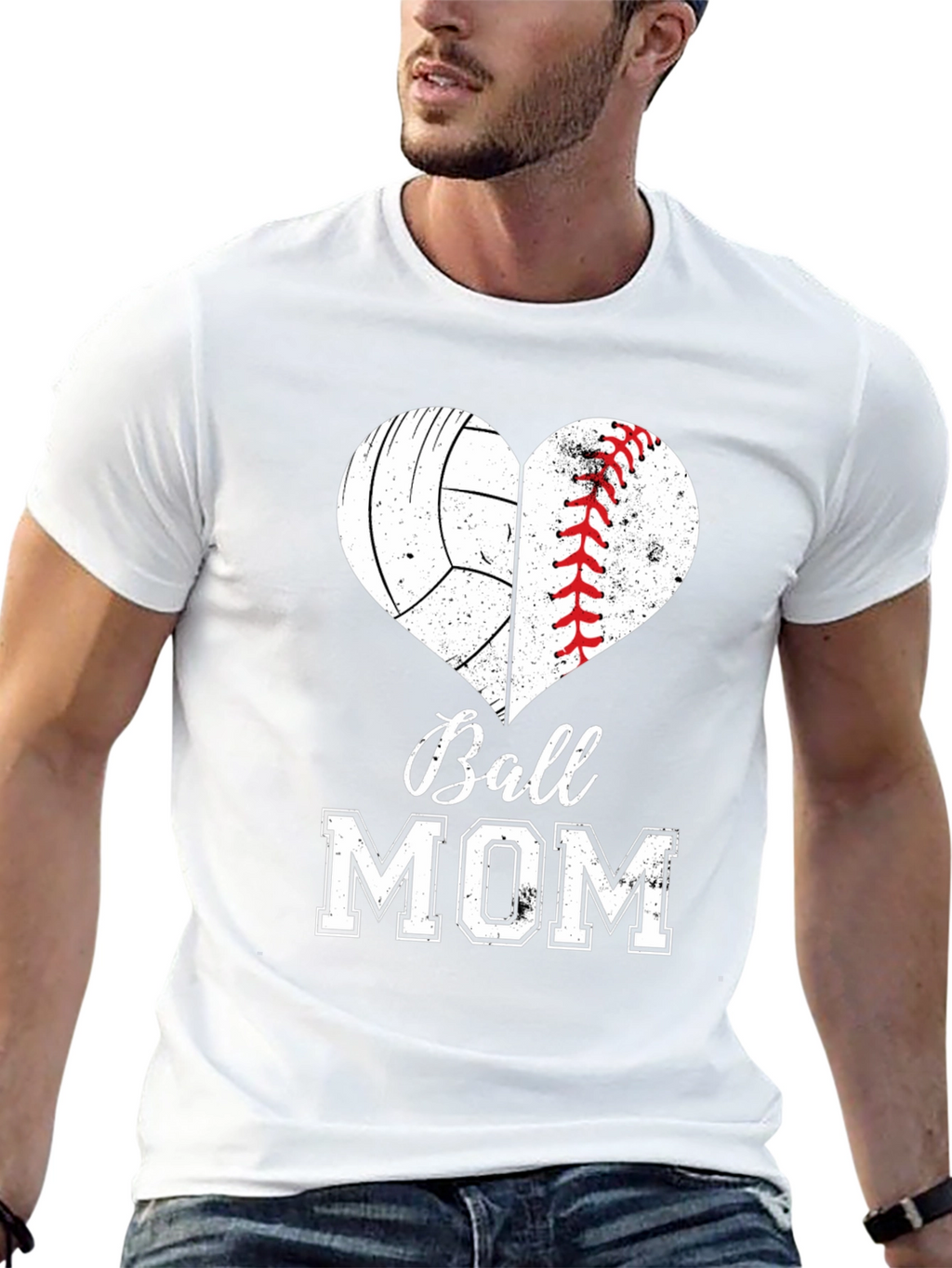 Ball Mom T-Shirt - Volleyball Baseball Heart Design