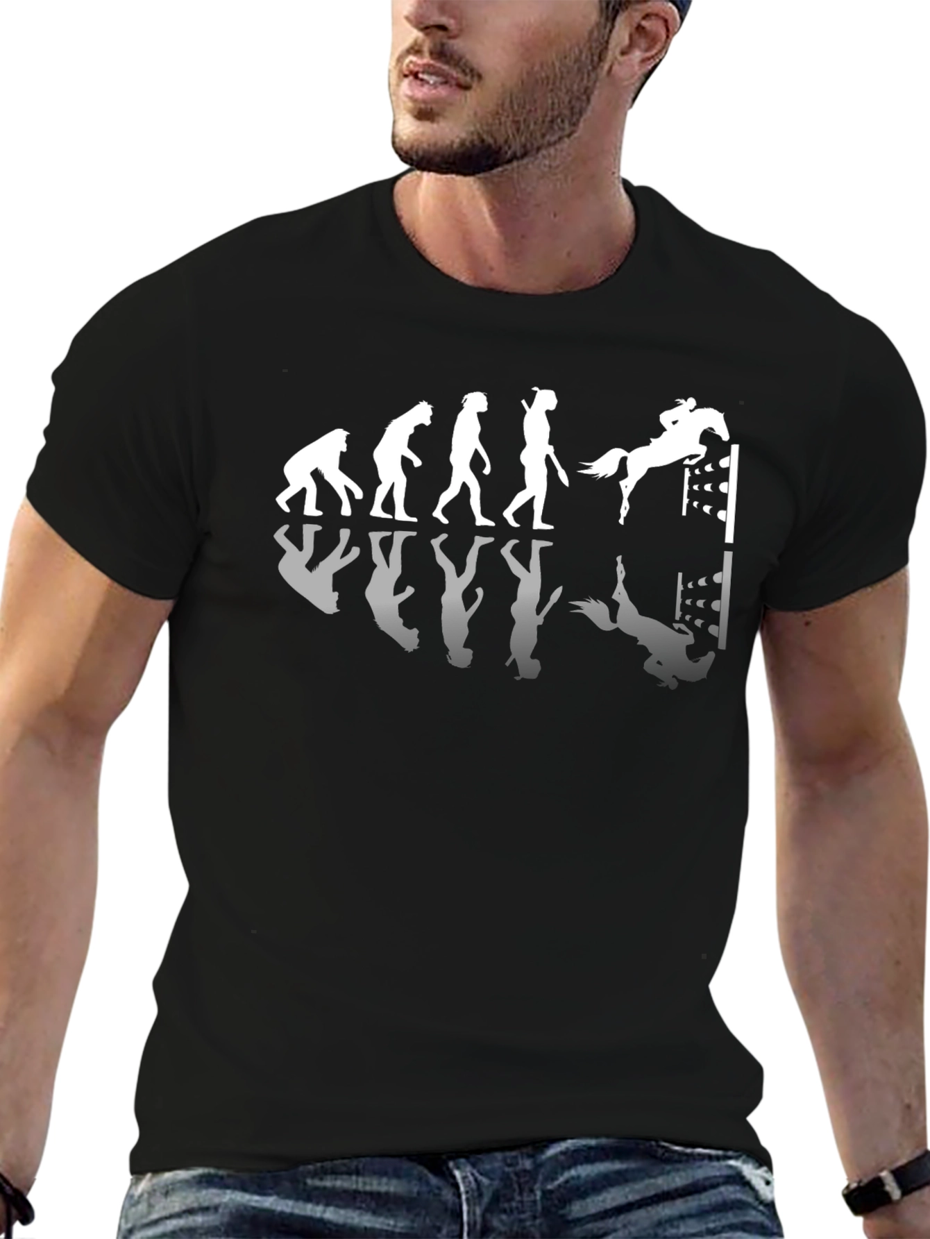 Evolution of Horse Riding Black T-Shirt