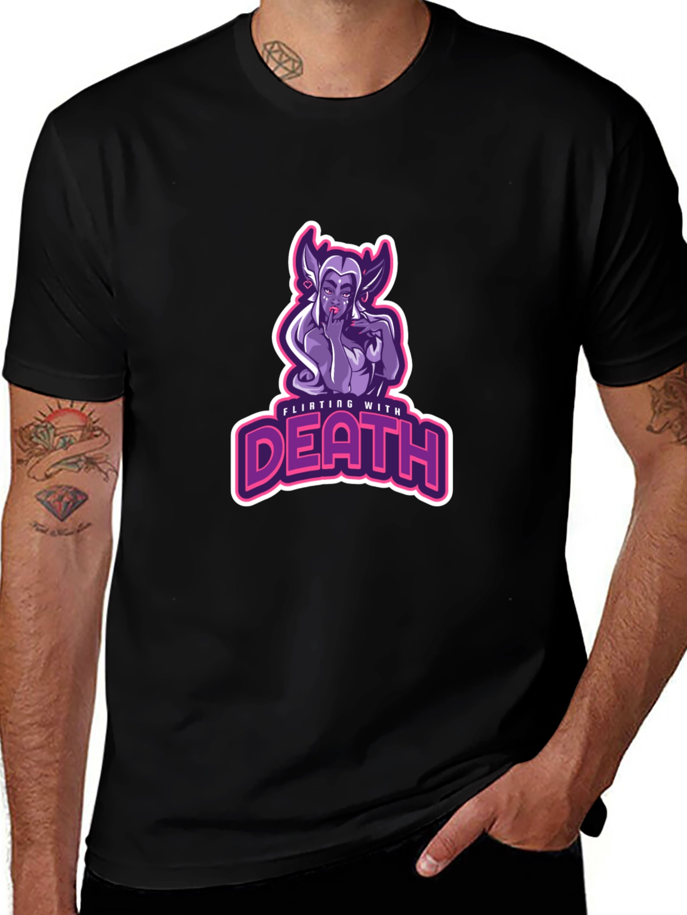 Flirting With Death Graphic Tee - Black Cotton T-Shirt
