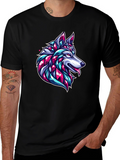 Geometric Wolf Graphic Black T-Shirt