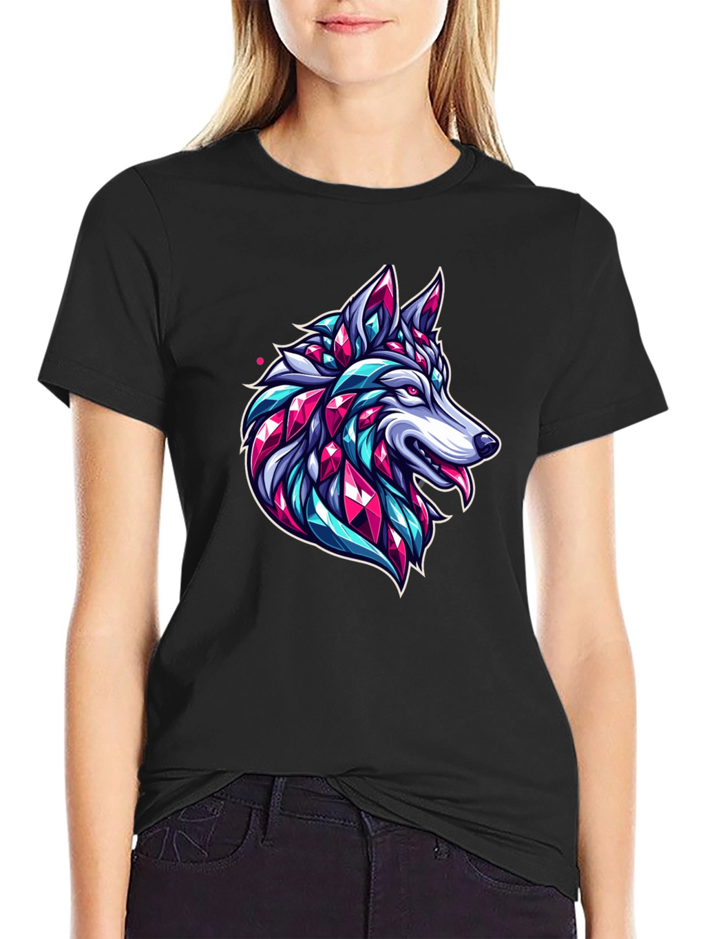 Geometric Wolf Graphic Black T-Shirt