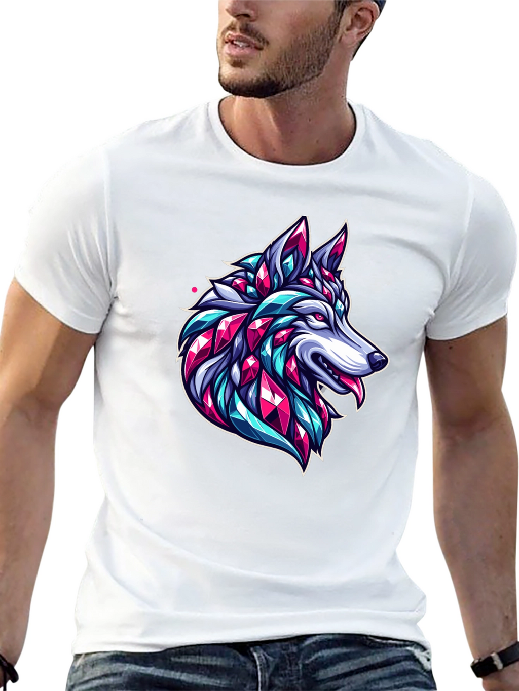 Geometric Wolf Graphic Black T-Shirt