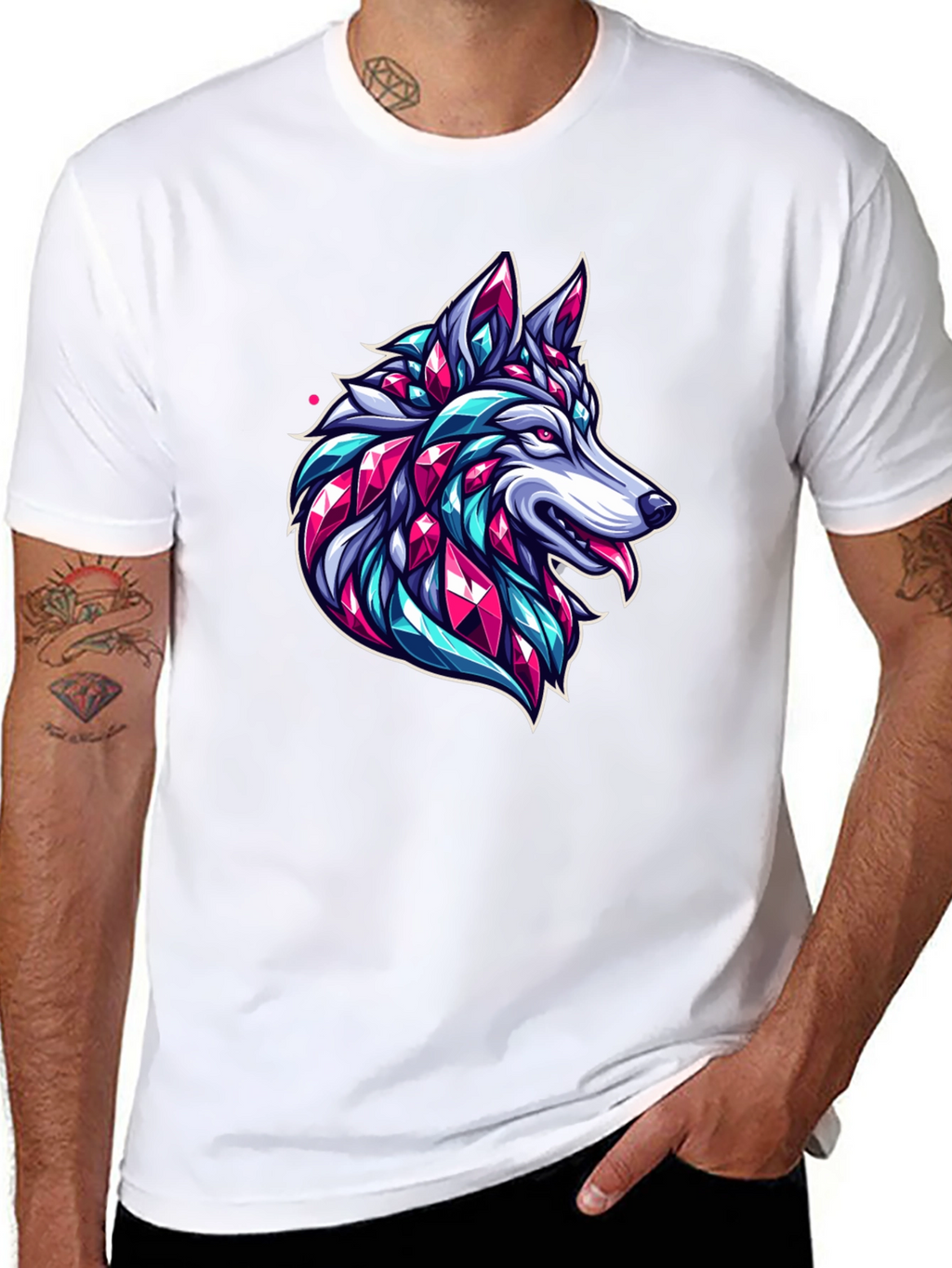 Geometric Wolf Graphic Black T-Shirt
