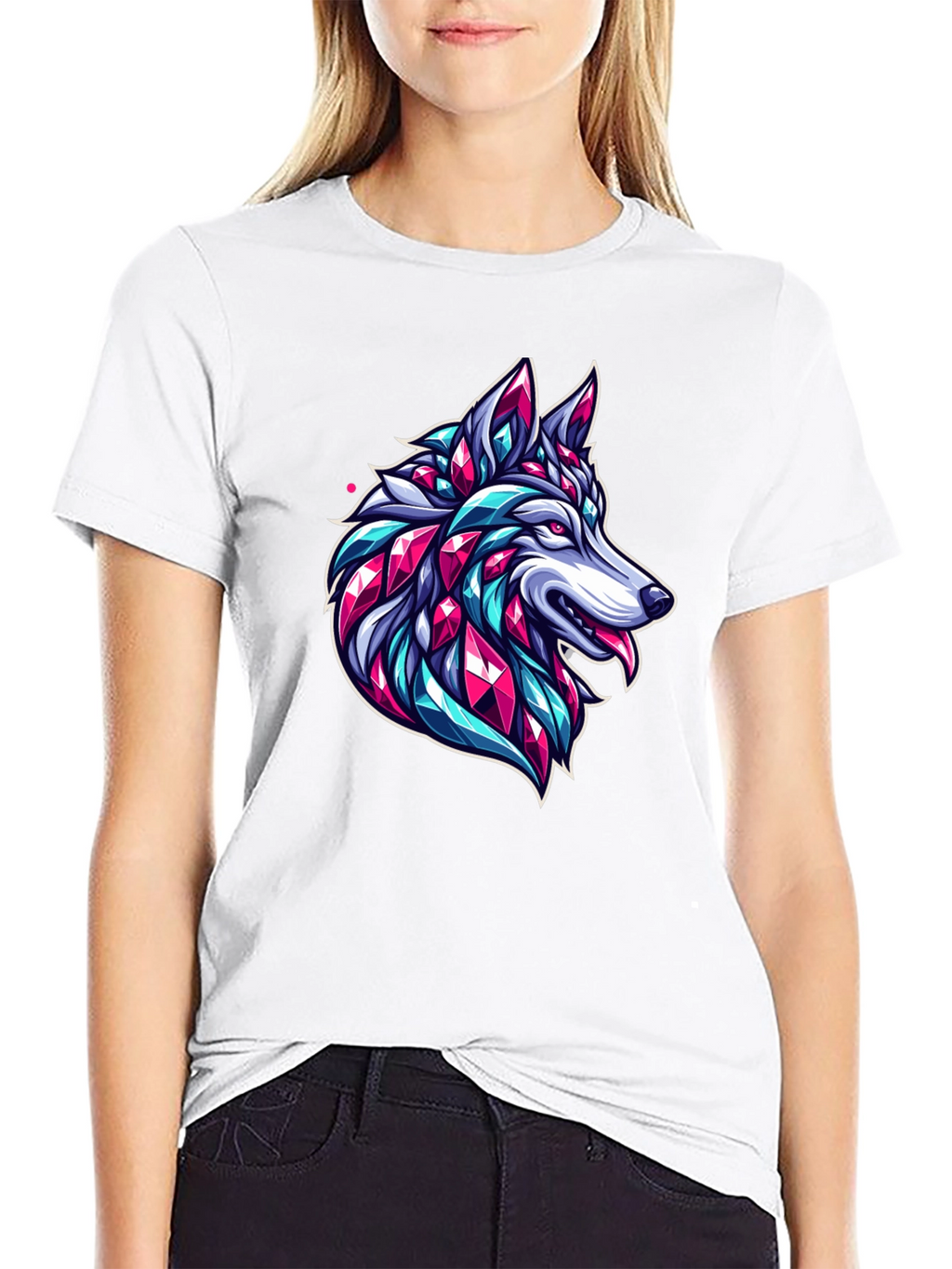 Geometric Wolf Graphic Black T-Shirt