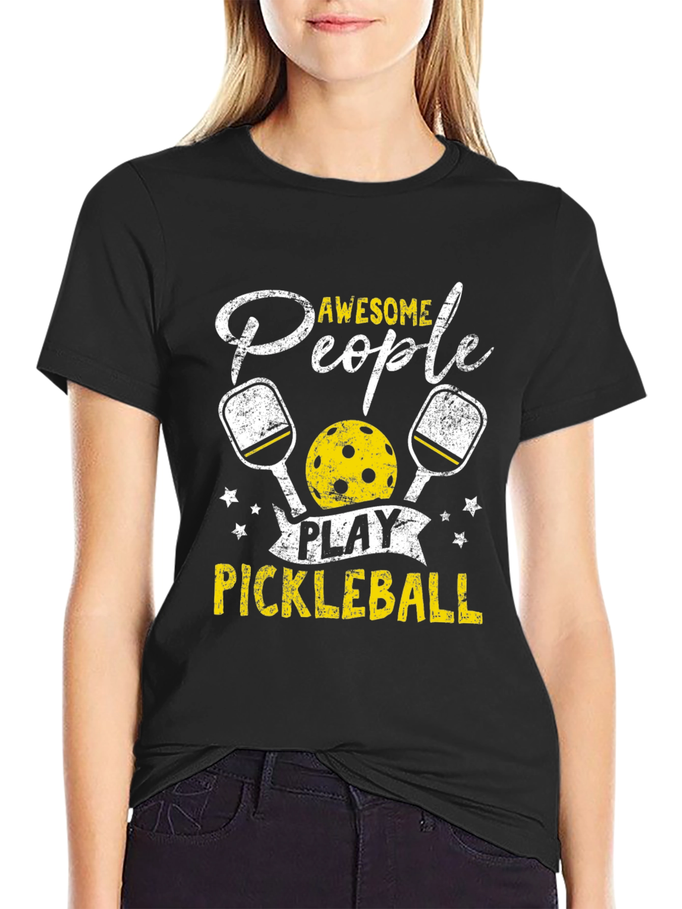 Awesome People Play Pickleball Black T-Shirt