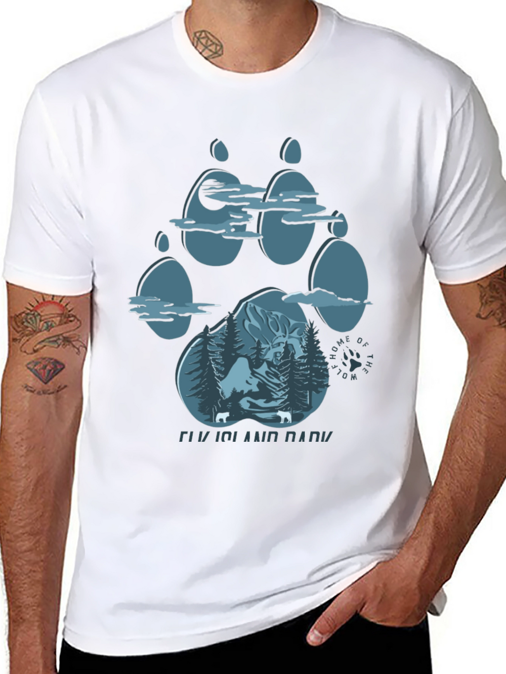 Elk Island Park Wolf Paw Print Graphic T-Shirt