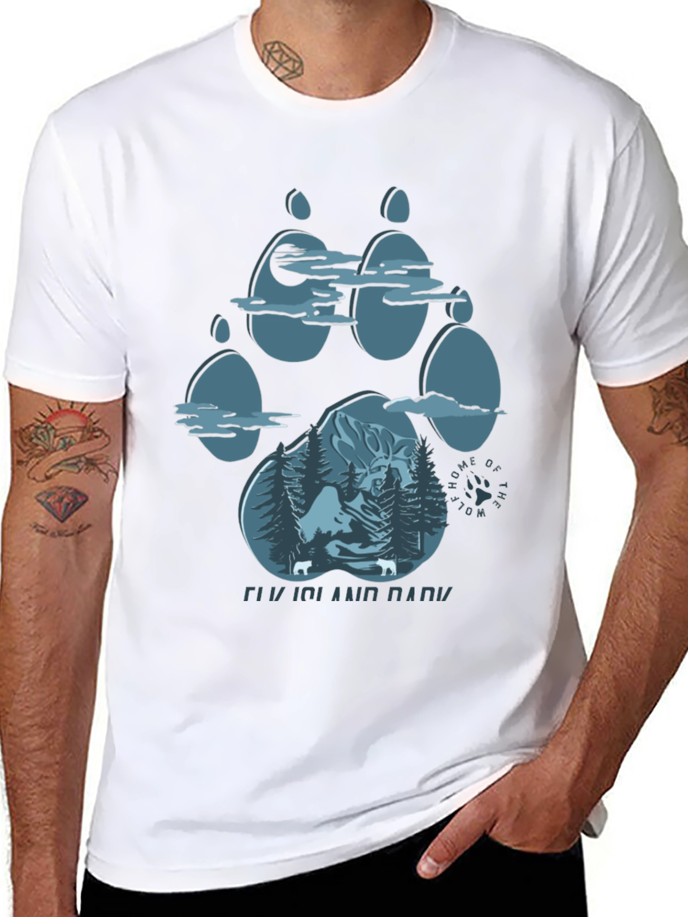 Elk Island Park Wolf Paw Print Graphic T-Shirt