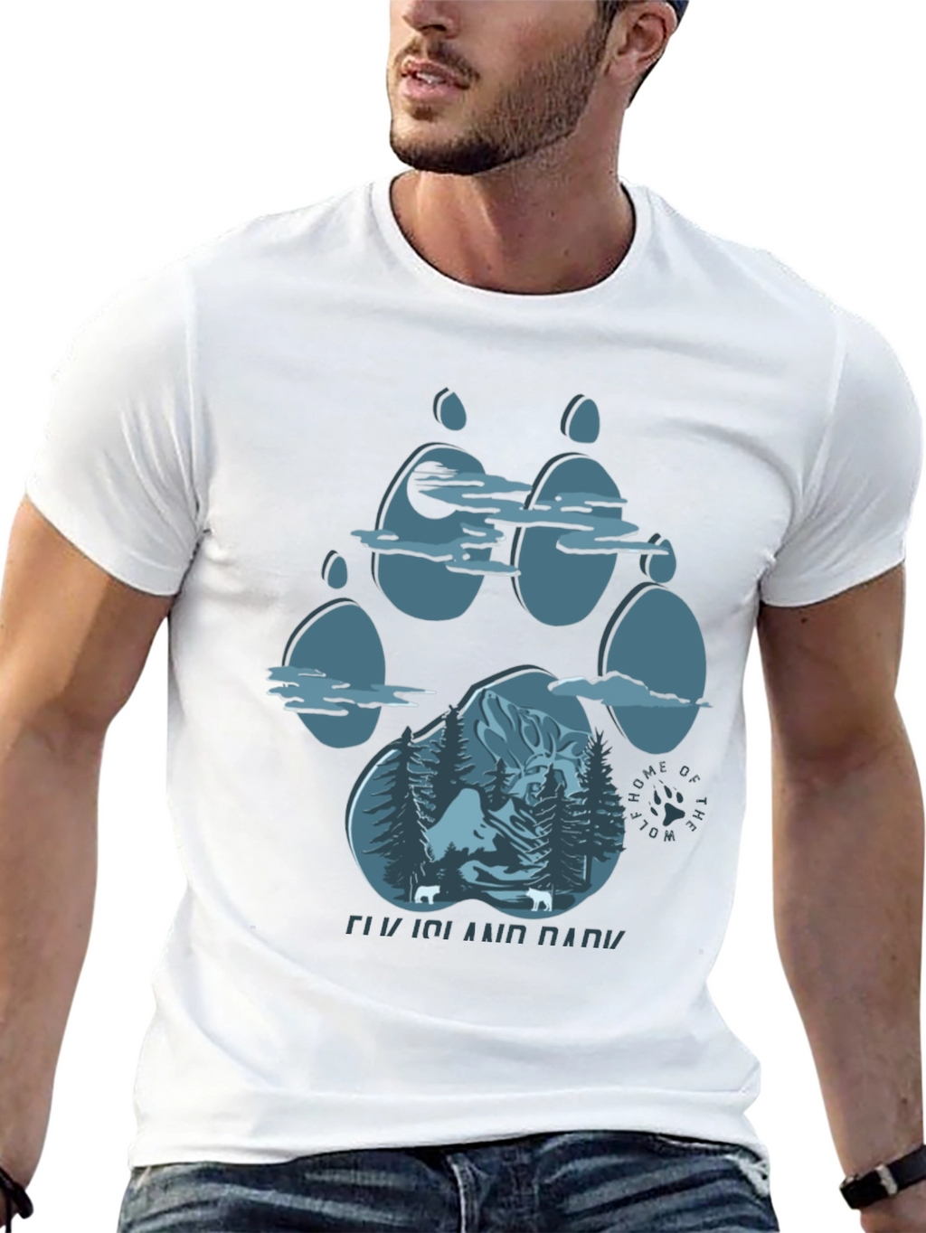 Elk Island Park Wolf Paw Print Graphic T-Shirt