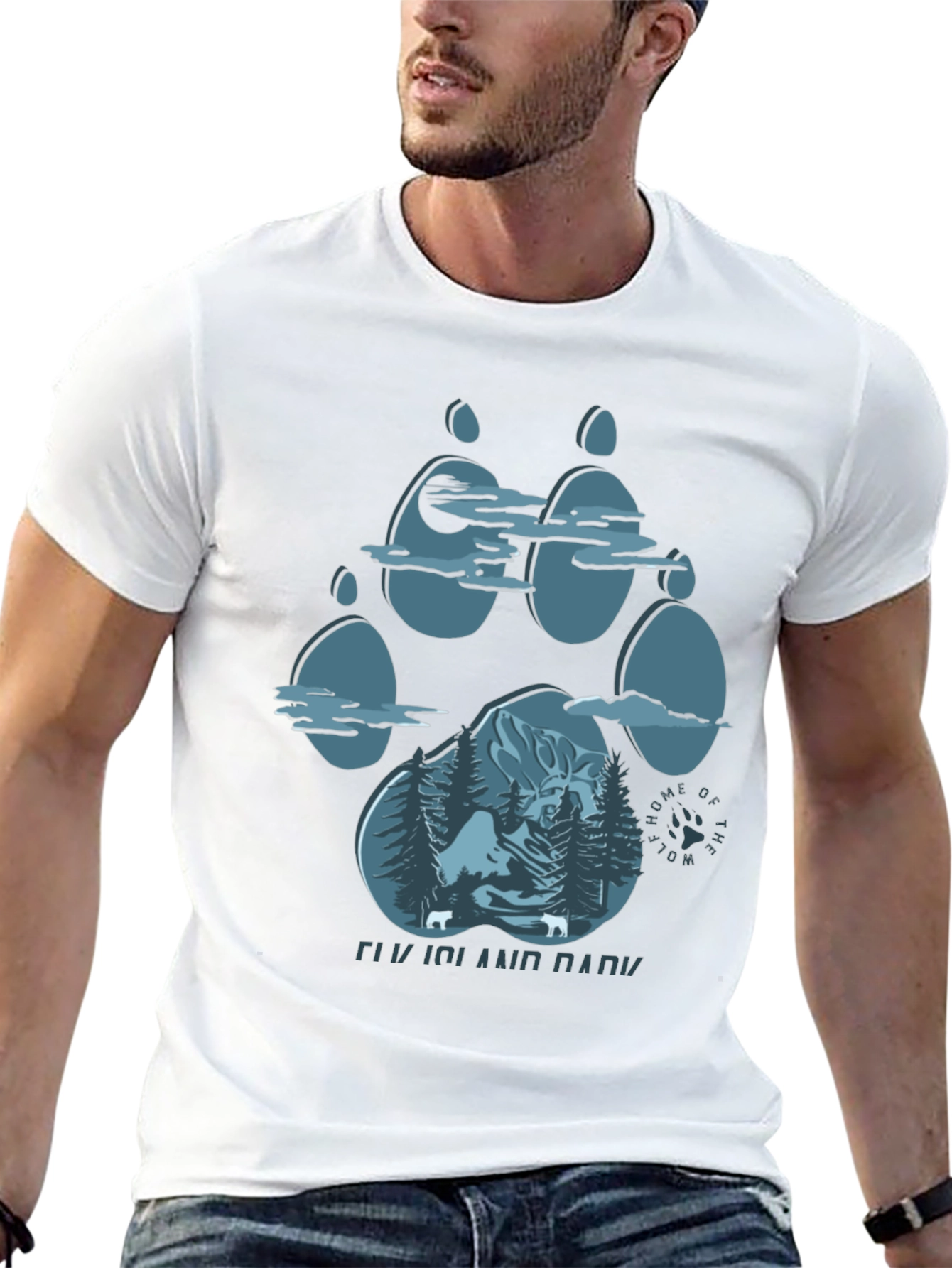 Elk Island Park Wolf Paw Print Graphic T-Shirt