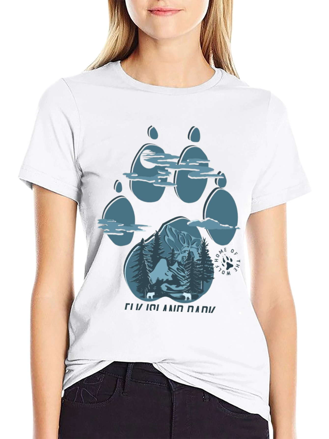 Elk Island Park Wolf Paw Print Graphic T-Shirt