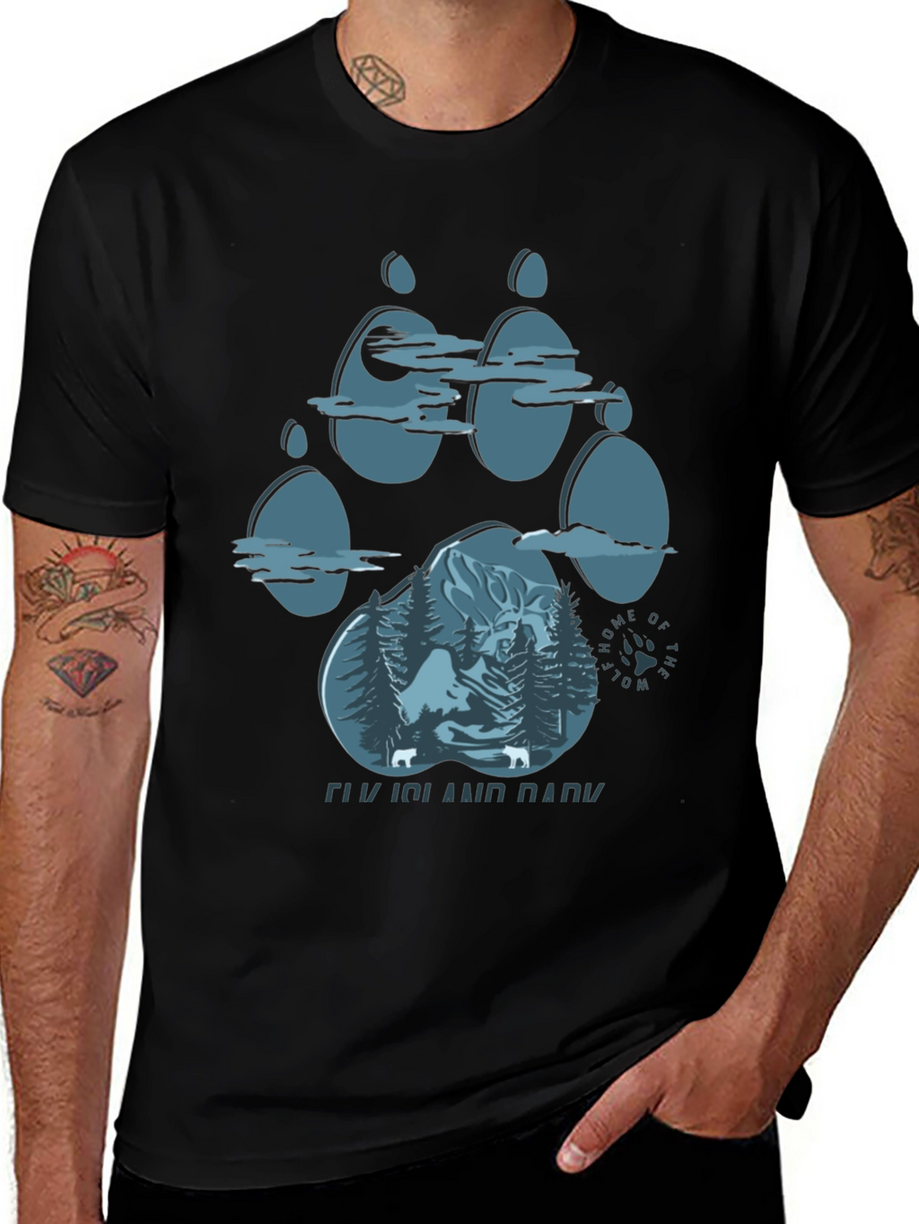 Elk Island Park Wolf Paw Print Graphic T-Shirt