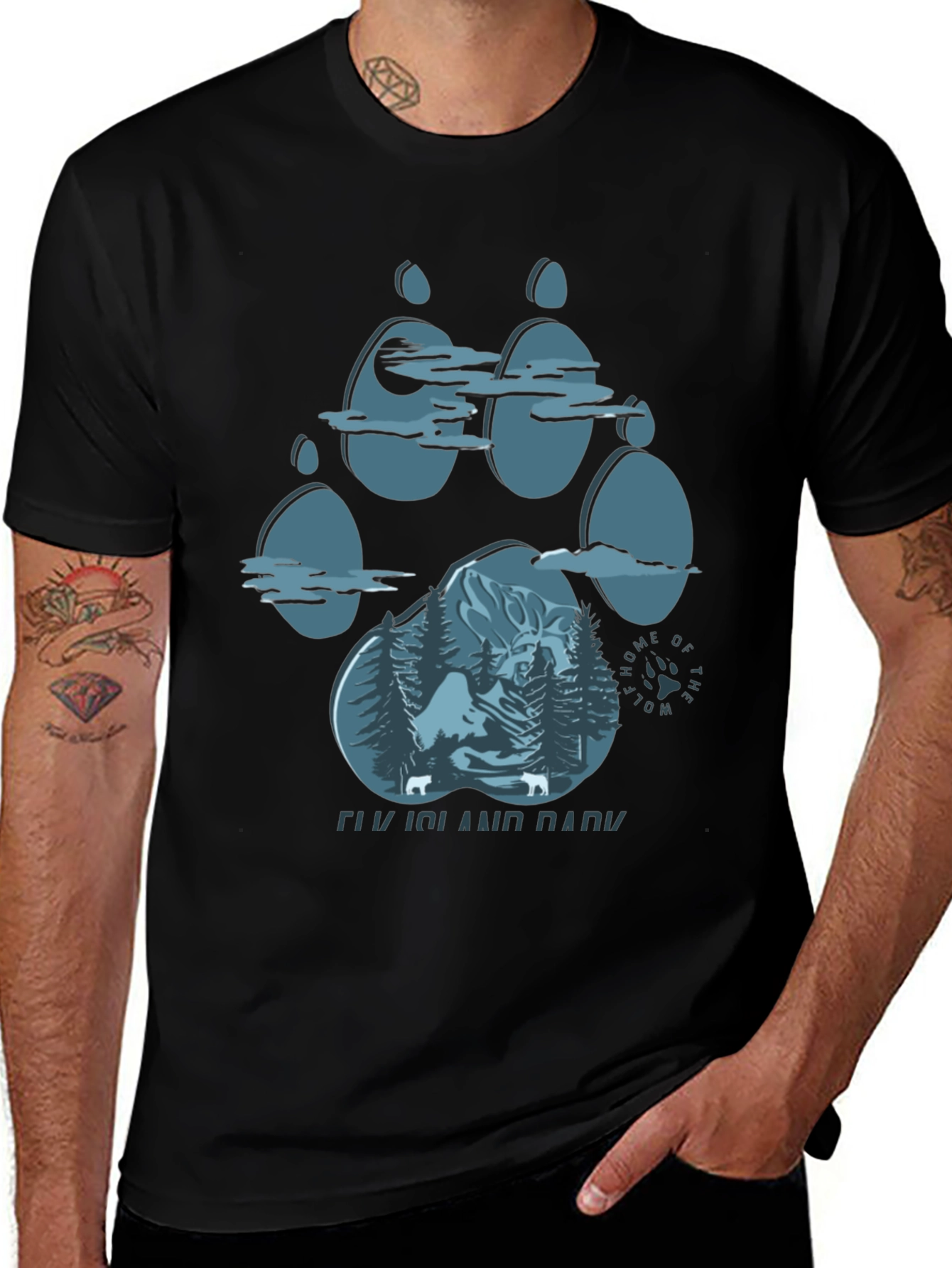 Elk Island Park Wolf Paw Print Graphic T-Shirt