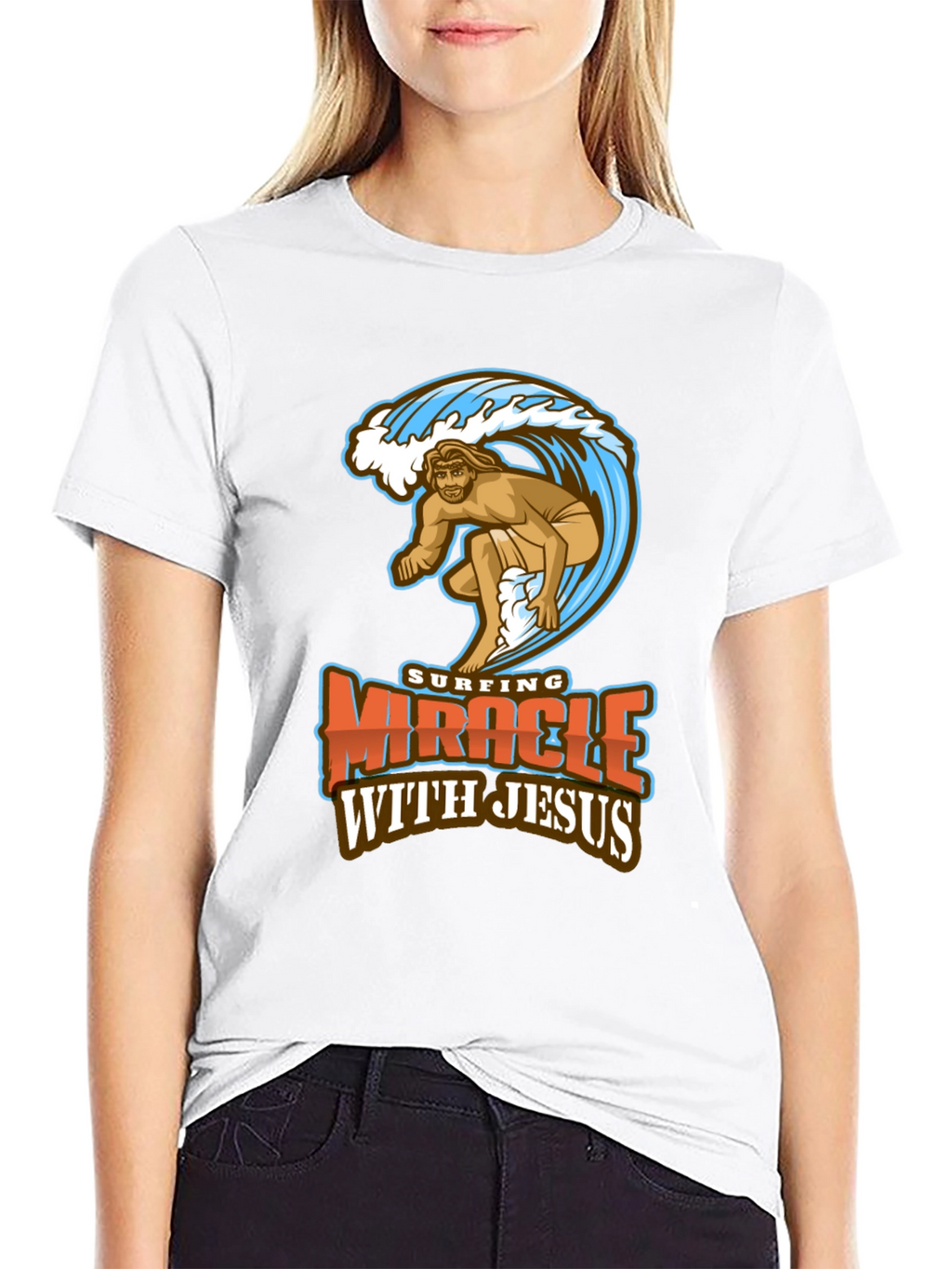 Surfing Miracle with Jesus Graphic T-Shirt
