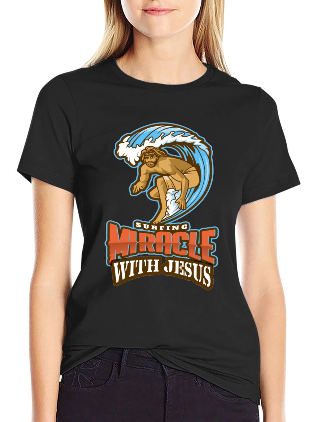 Surfing Miracle with Jesus Graphic T-Shirt