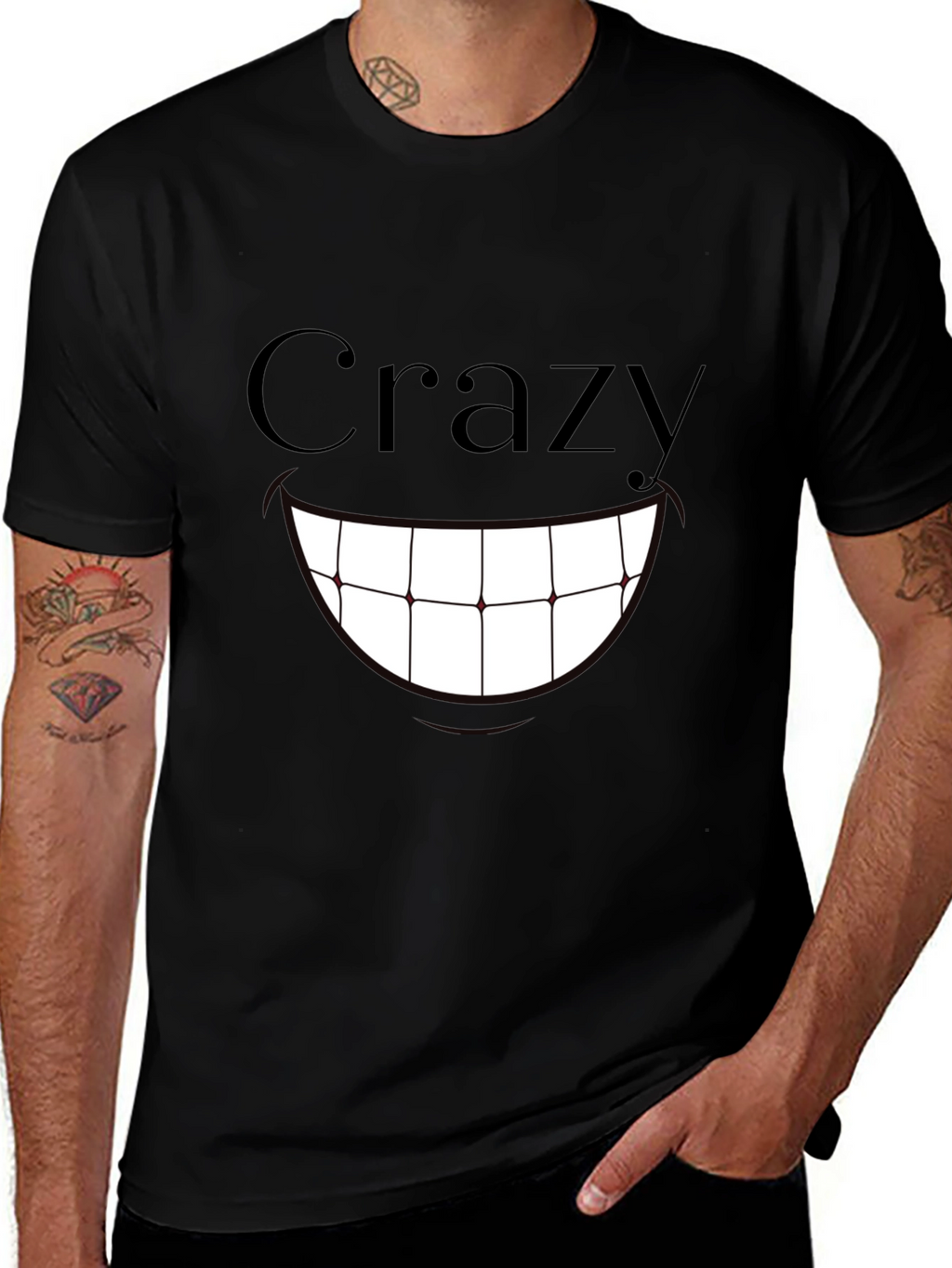 Crazy Smile Graphic Print T-Shirt - Black