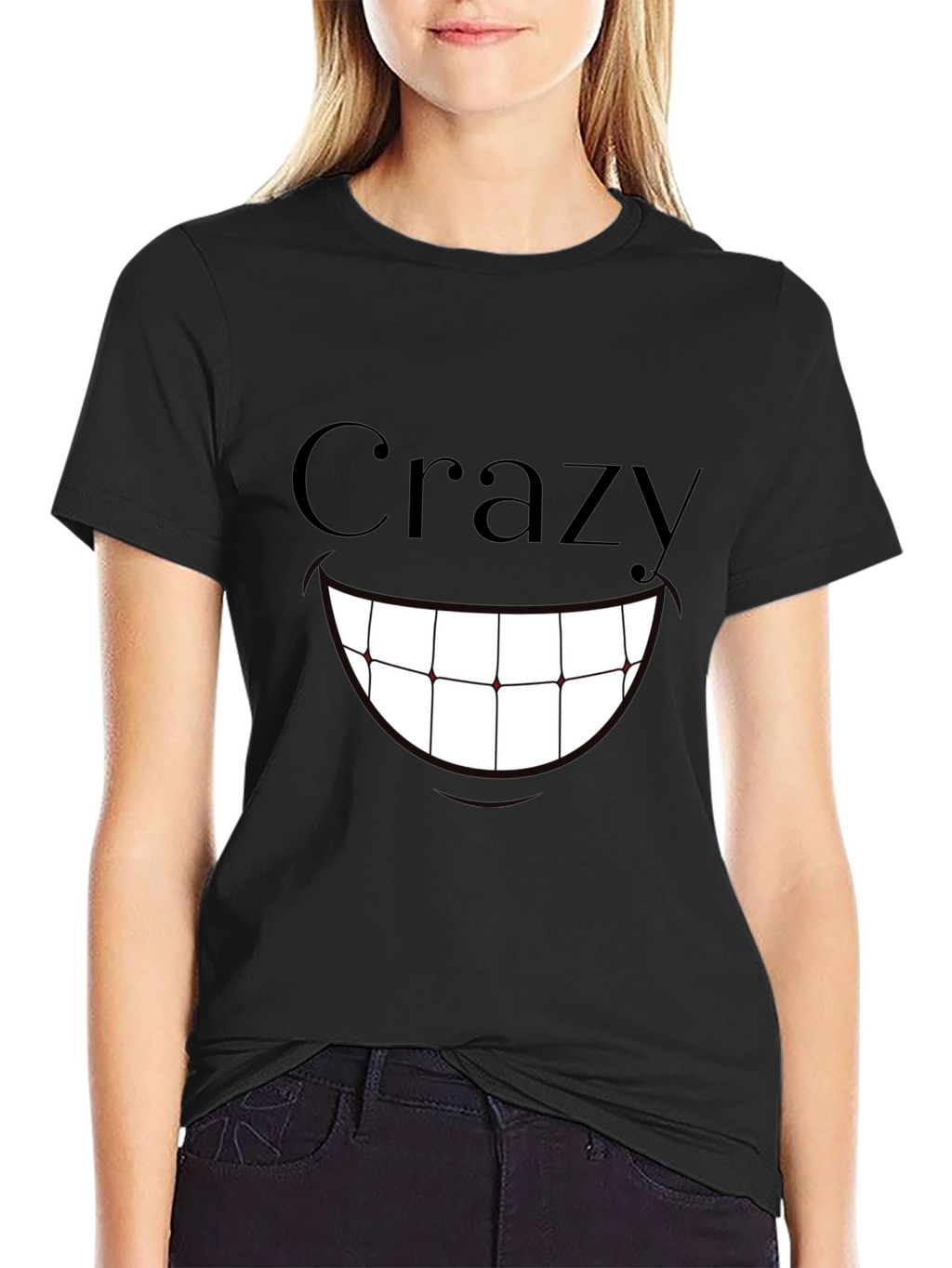 Crazy Smile Graphic Print T-Shirt - Black