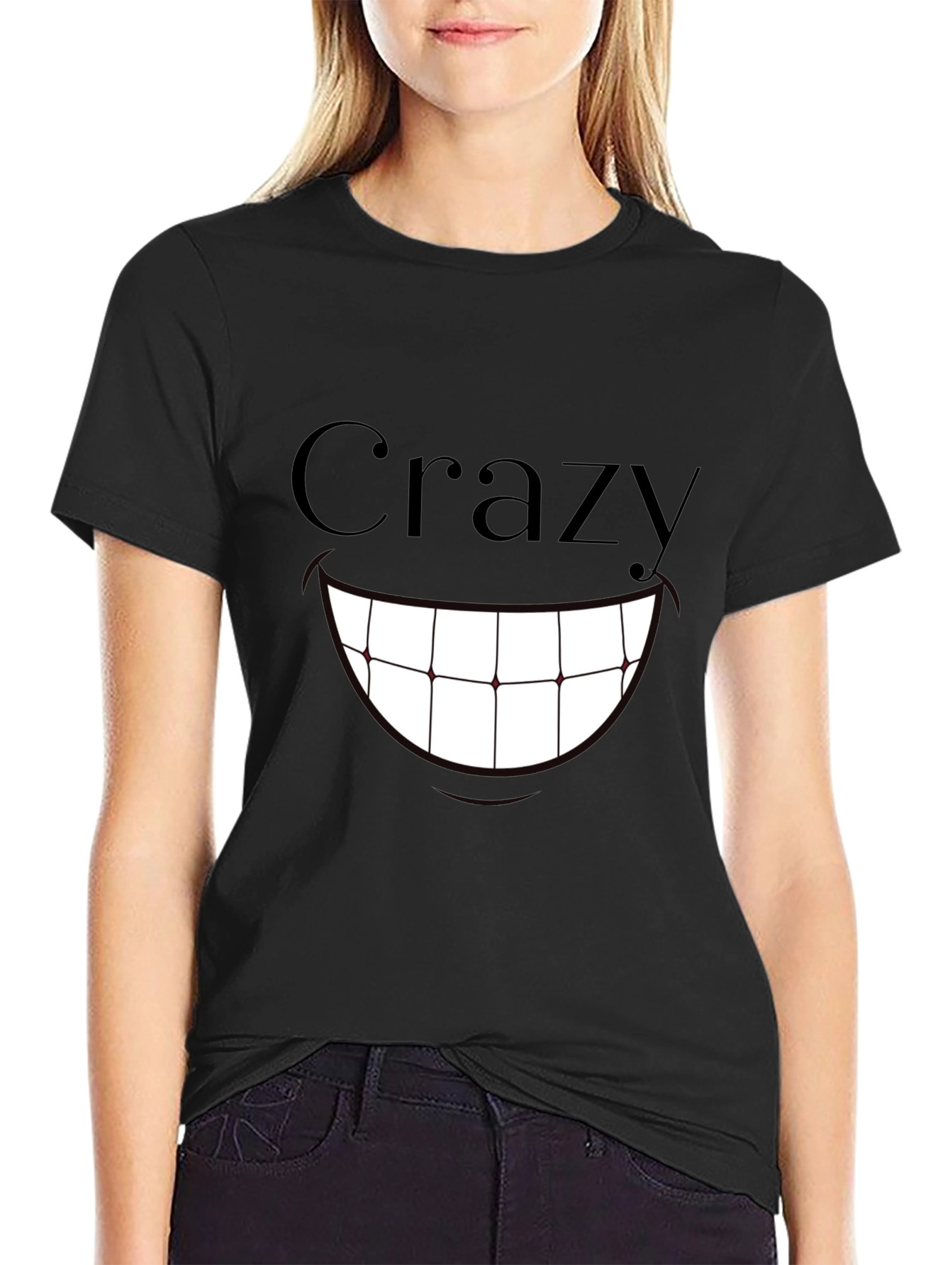 Crazy Smile Graphic Print T-Shirt - Black