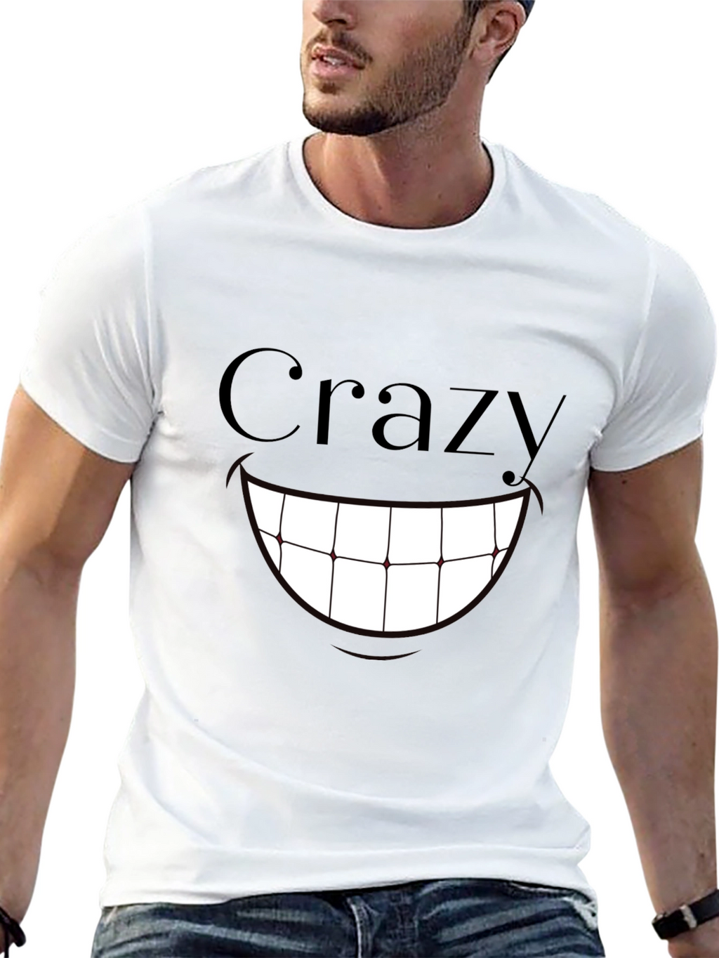 Crazy Smile Graphic Print T-Shirt - Black
