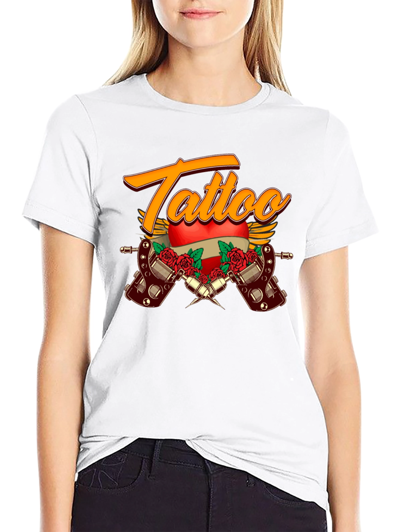 Tattoo Design Black Cotton T-Shirt