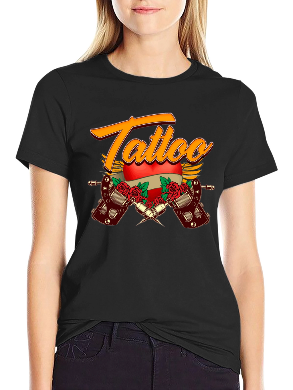 Tattoo Design Black Cotton T-Shirt