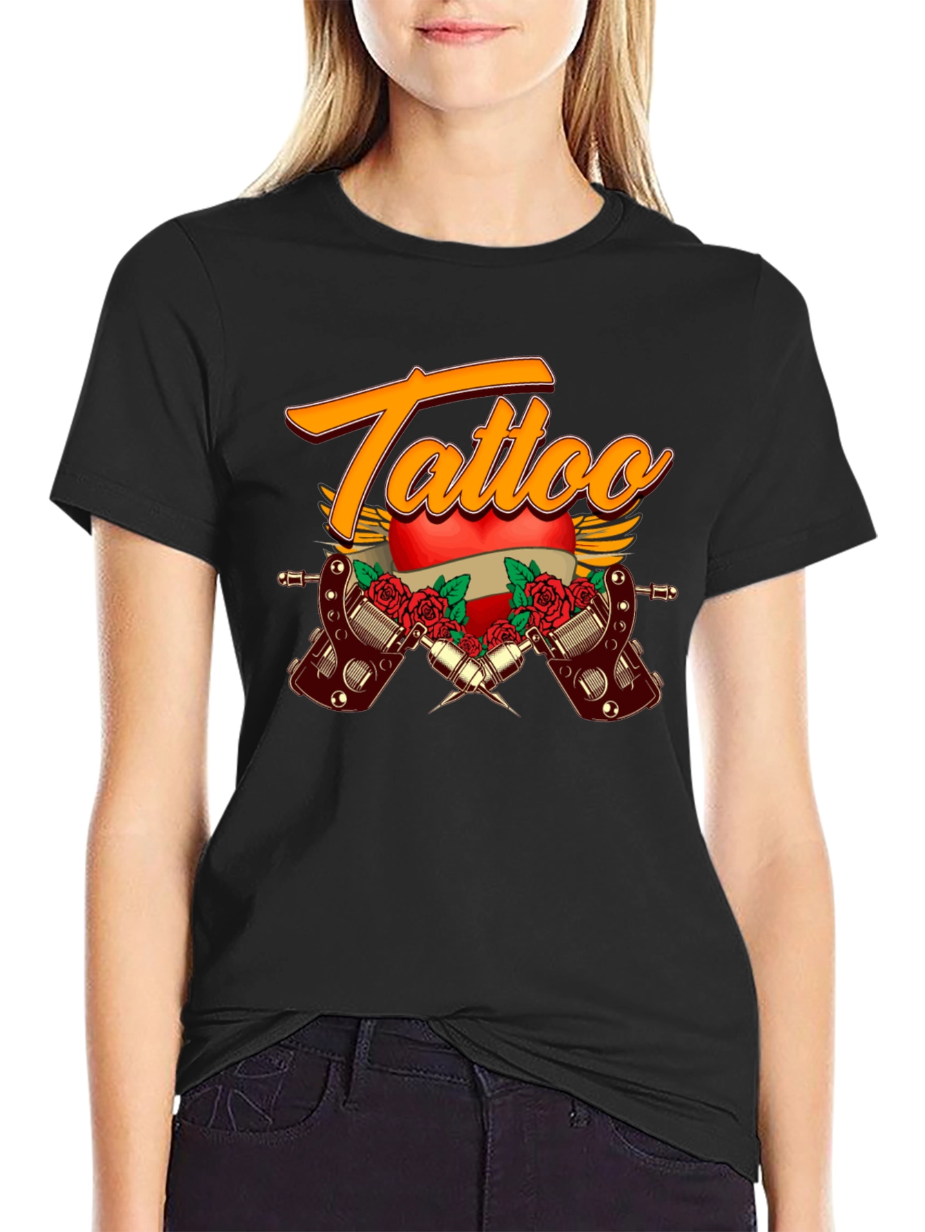 Tattoo Design Black Cotton T-Shirt