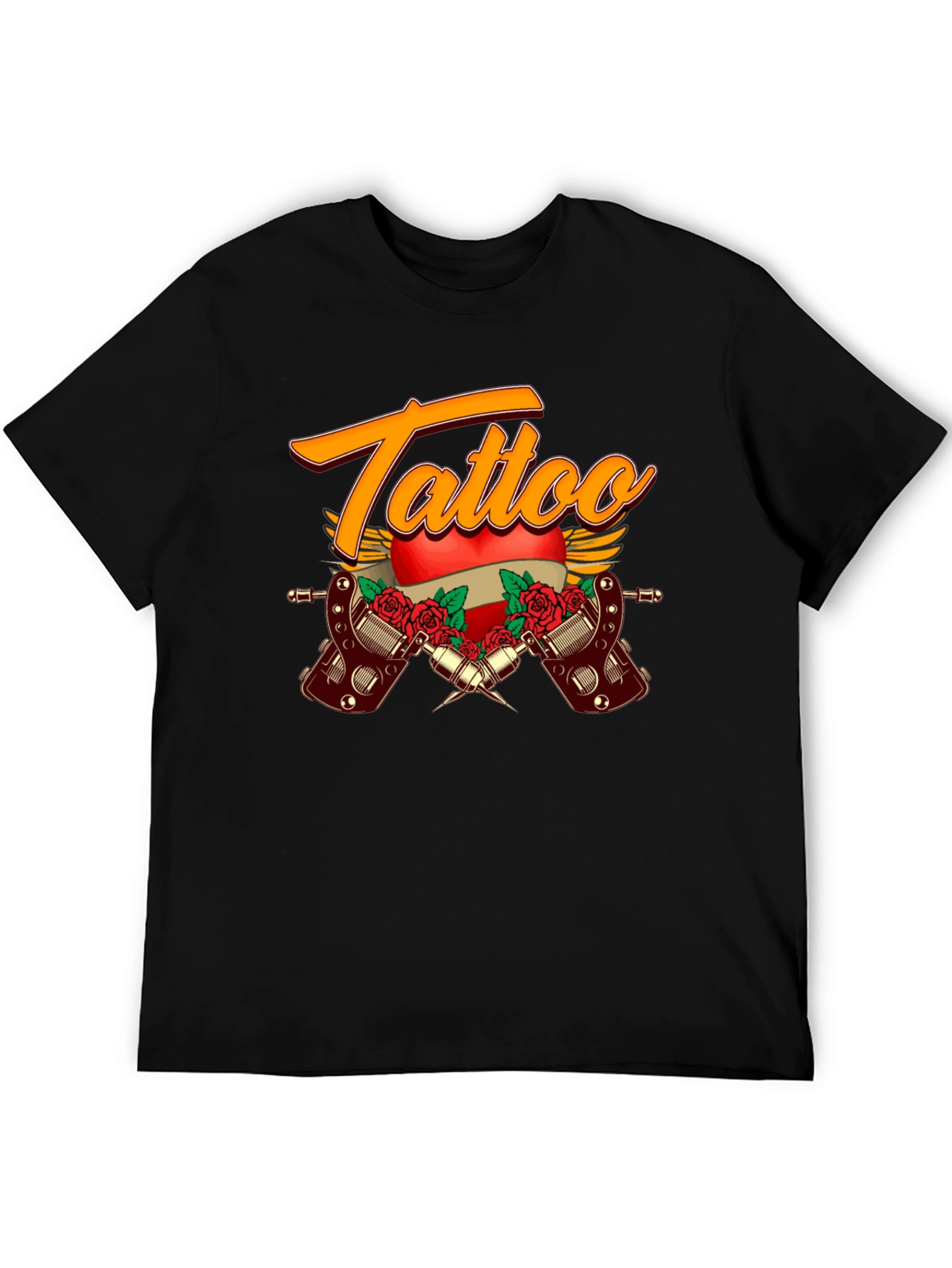 Tattoo Design Black Cotton T-Shirt