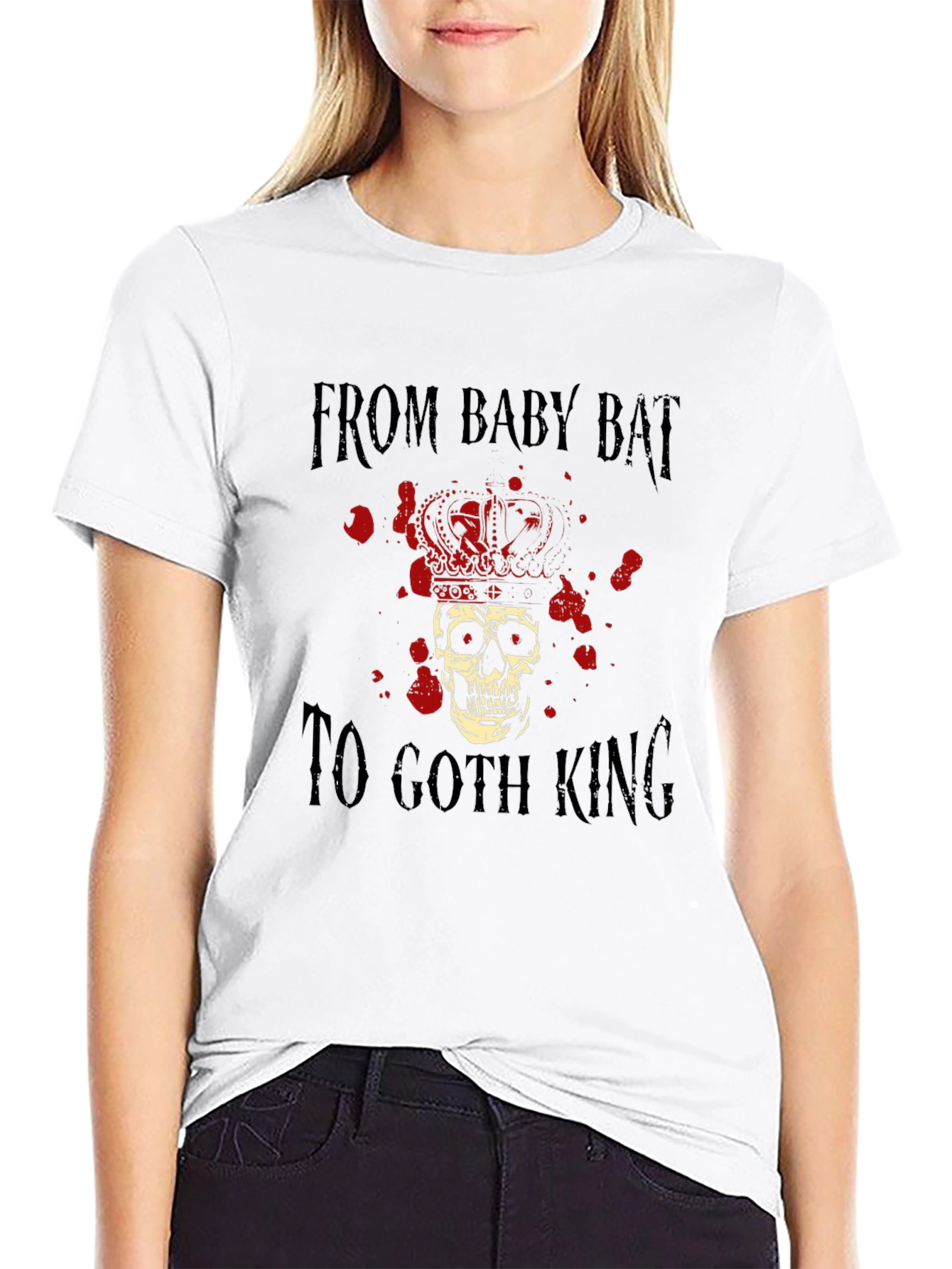 Goth King Skull Crown Graphic Black T-Shirt