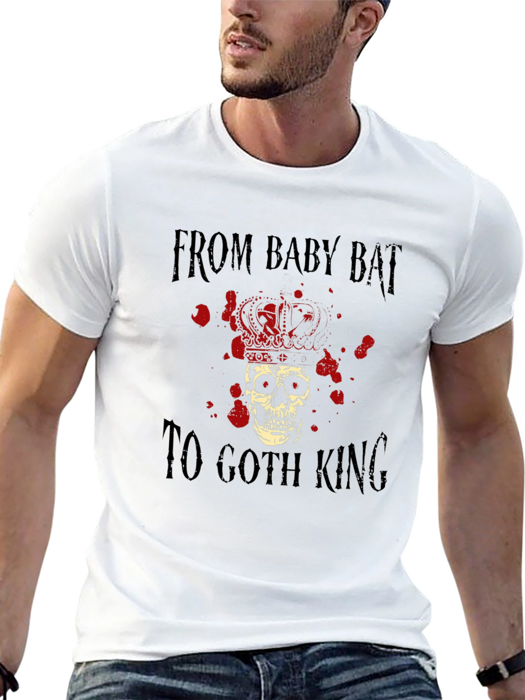 Goth King Skull Crown Graphic Black T-Shirt