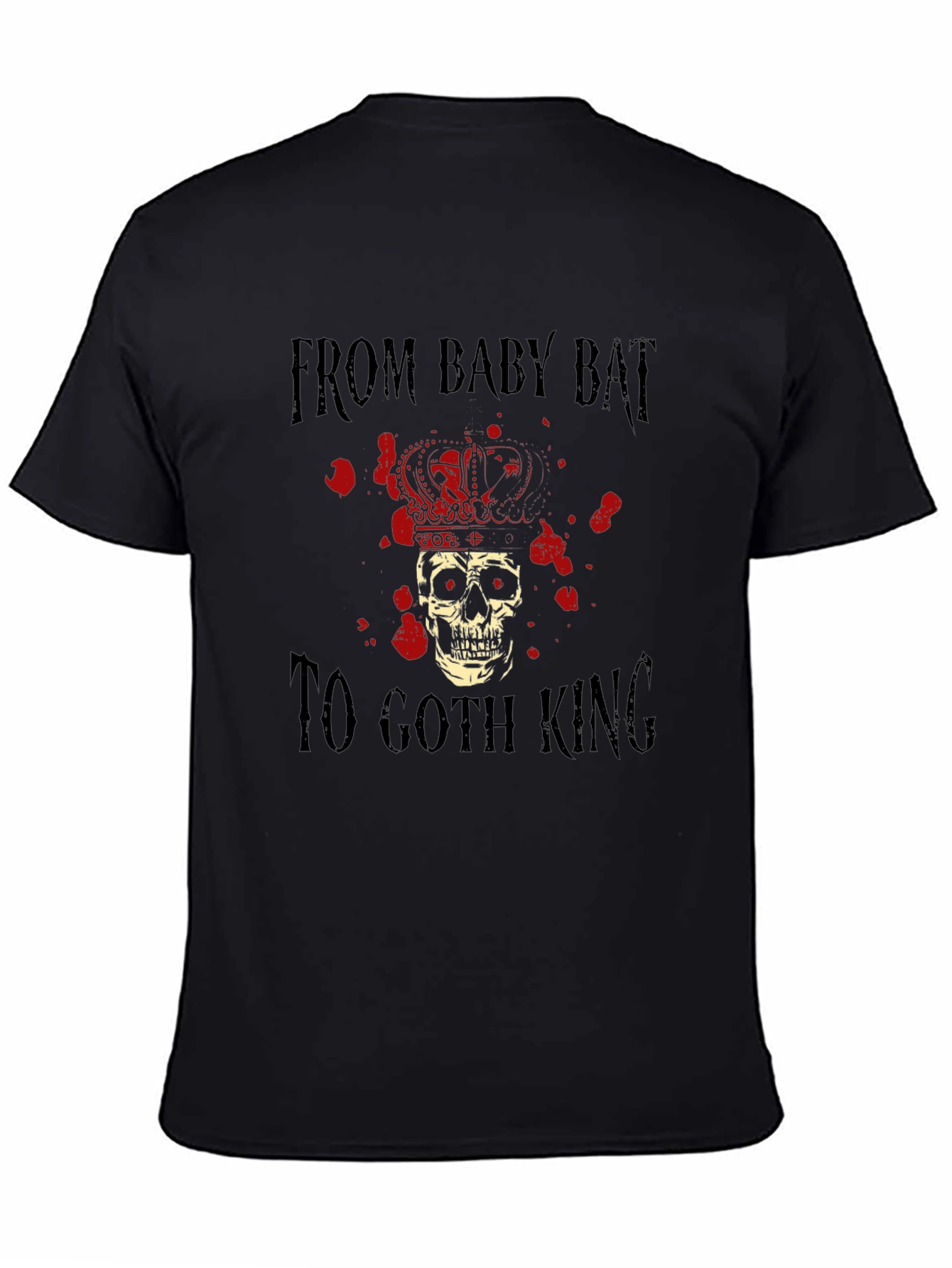Goth King Skull Crown Graphic Black T-Shirt