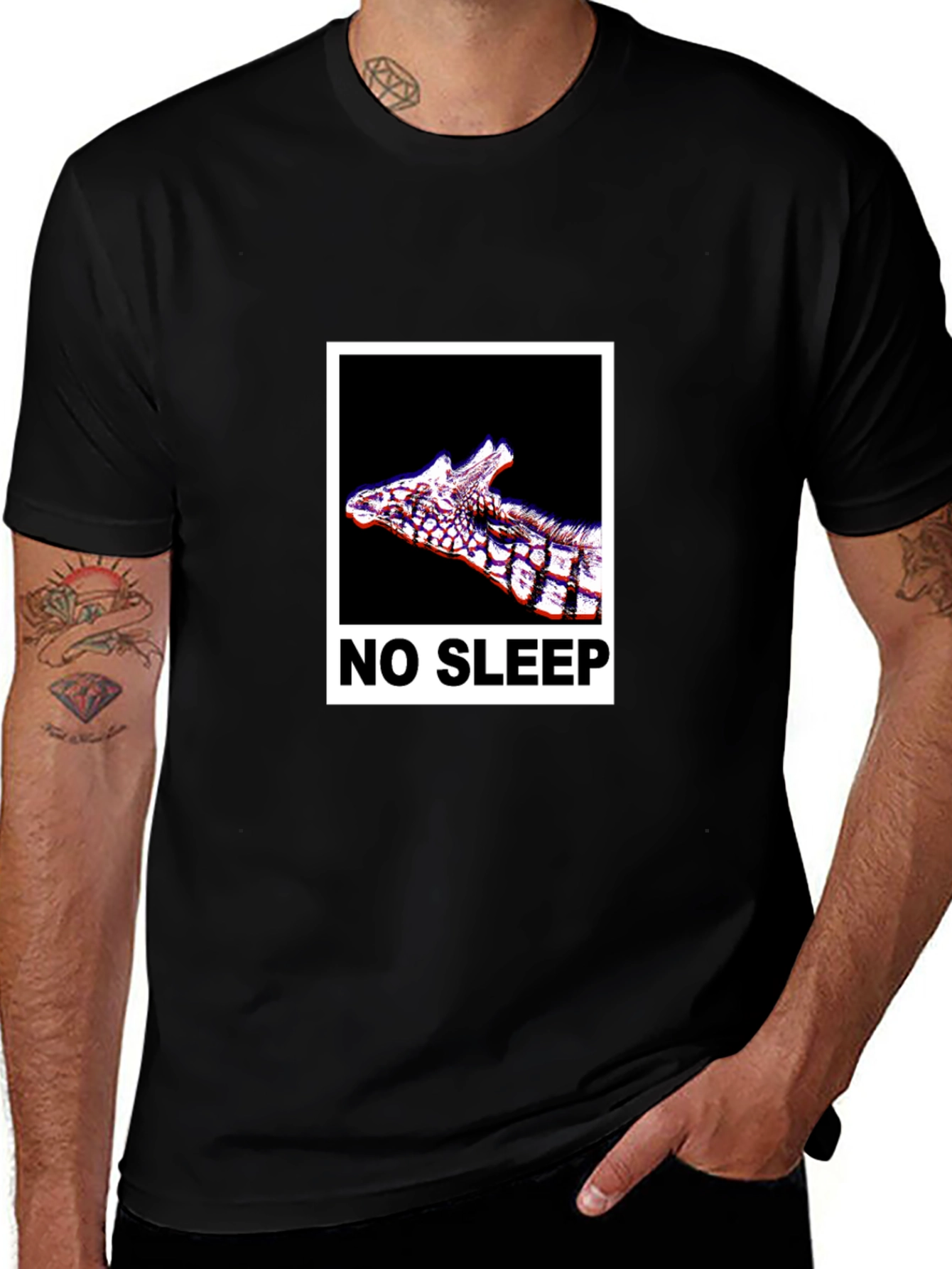 No Sleep Giraffe Graphic Tee - Black Cotton T-Shirt