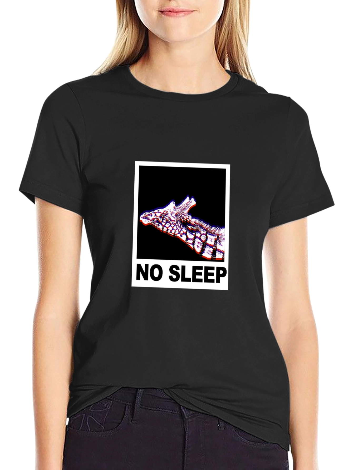 No Sleep Giraffe Graphic Tee - Black Cotton T-Shirt