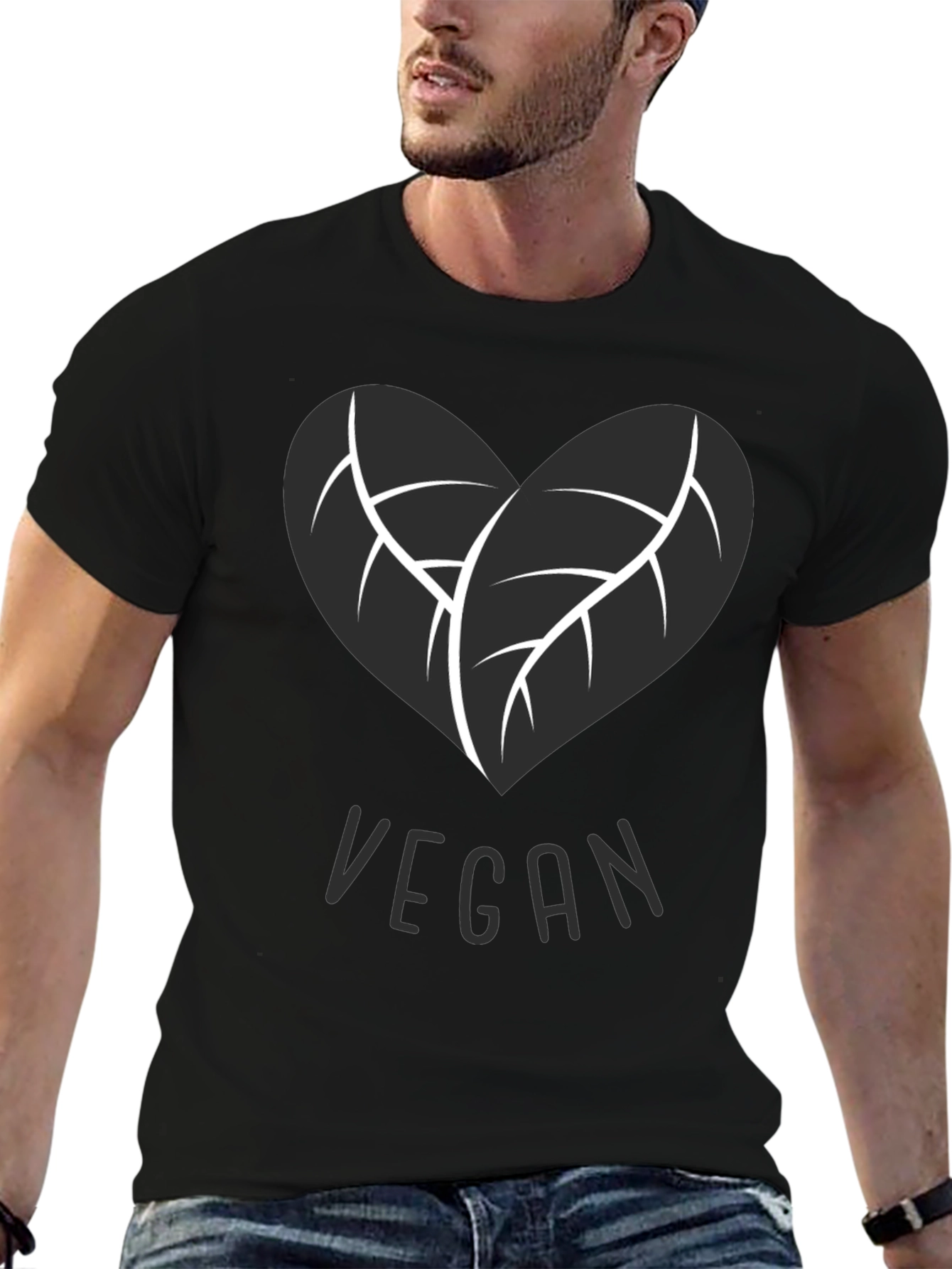 Vegan Heart Leaf T-Shirt - Black