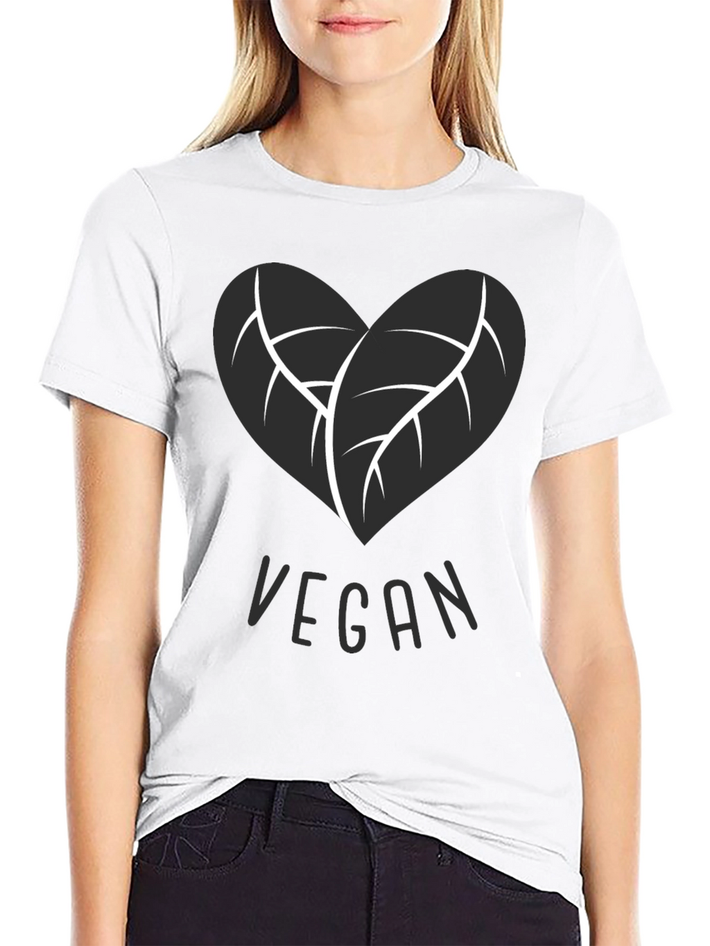 Vegan Heart Leaf T-Shirt - Black