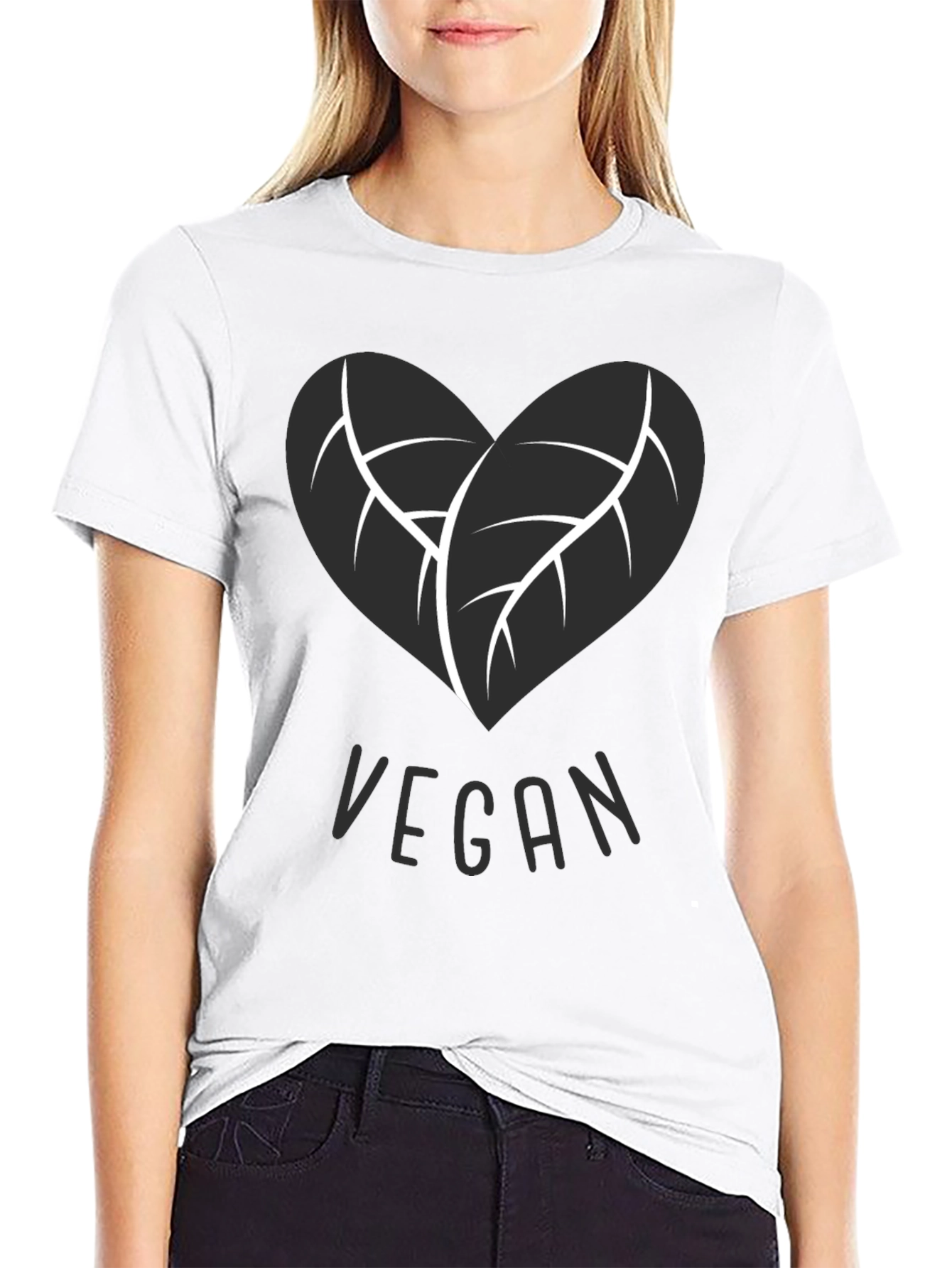 Vegan Heart Leaf T-Shirt - Black