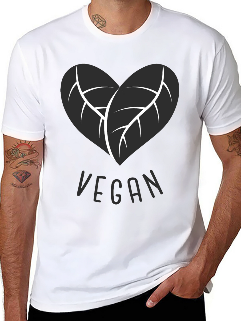 Vegan Heart Leaf T-Shirt - Black