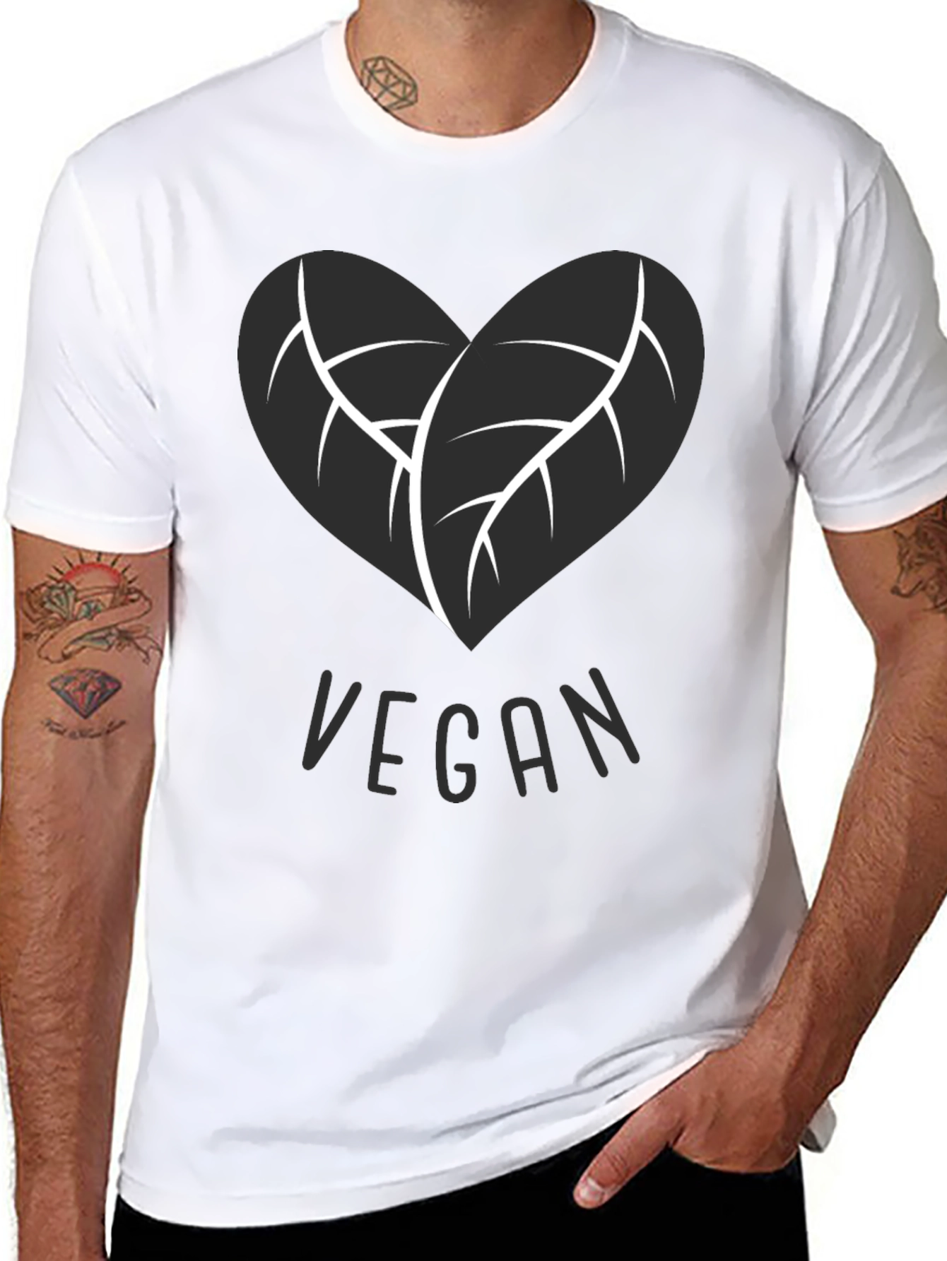 Vegan Heart Leaf T-Shirt - Black