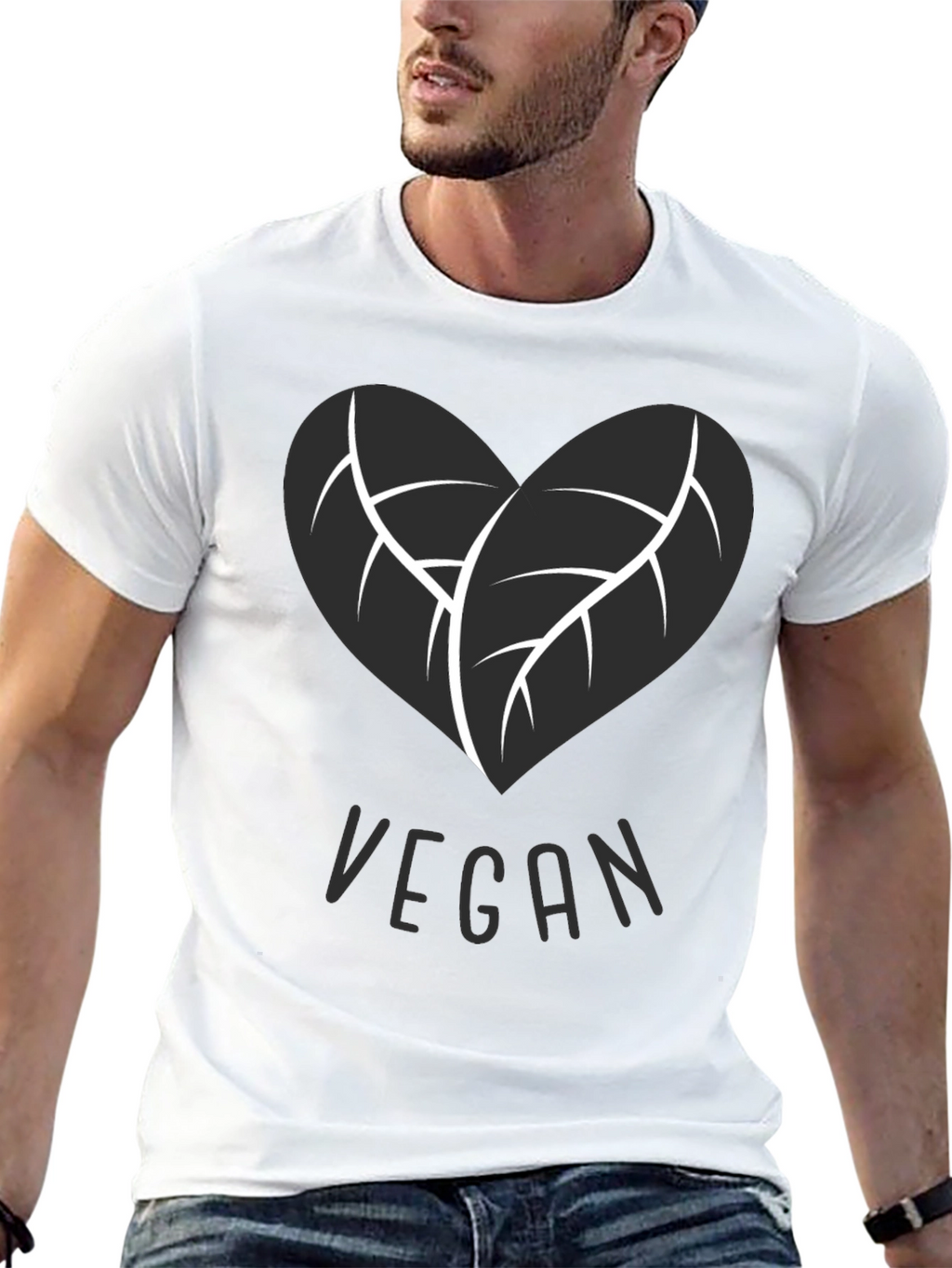 Vegan Heart Leaf T-Shirt - Black