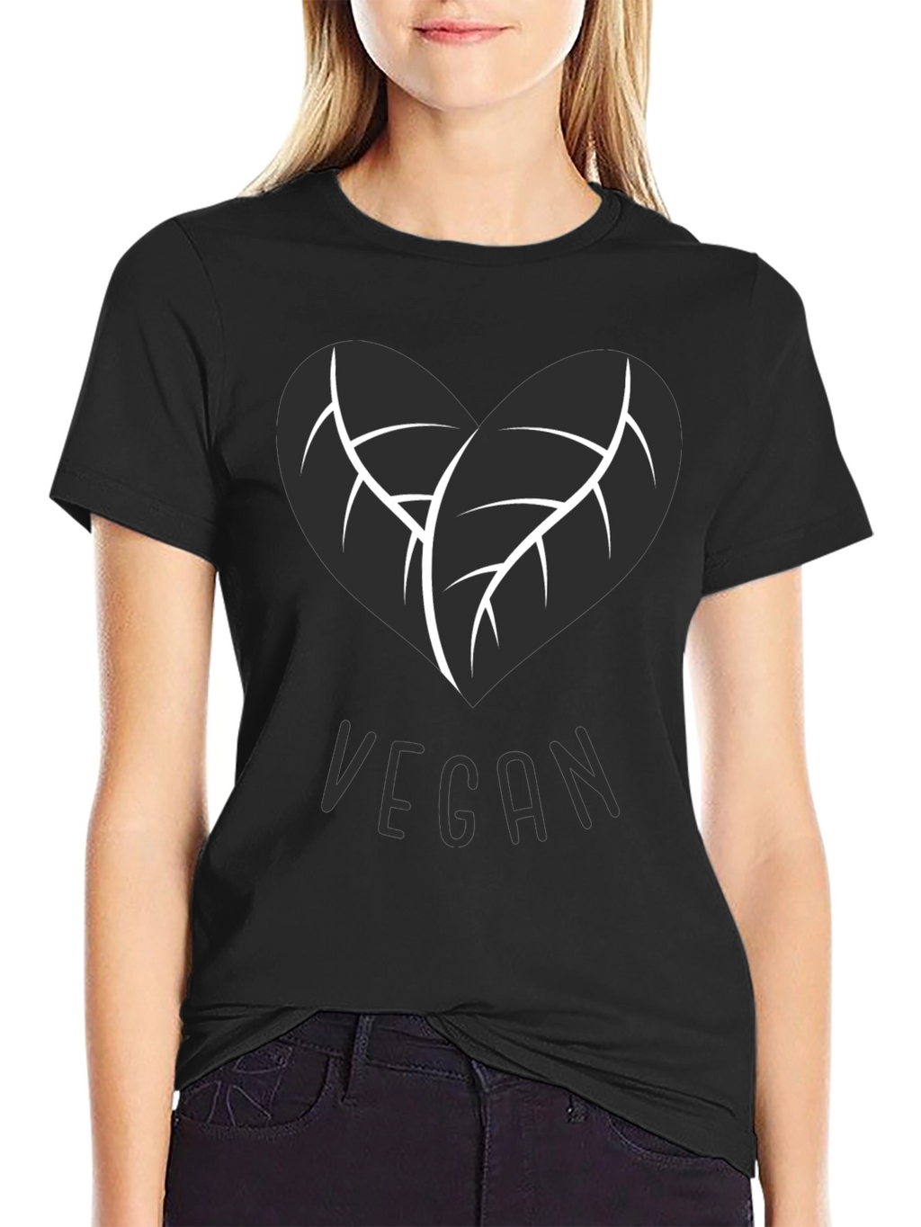 Vegan Heart Leaf T-Shirt - Black