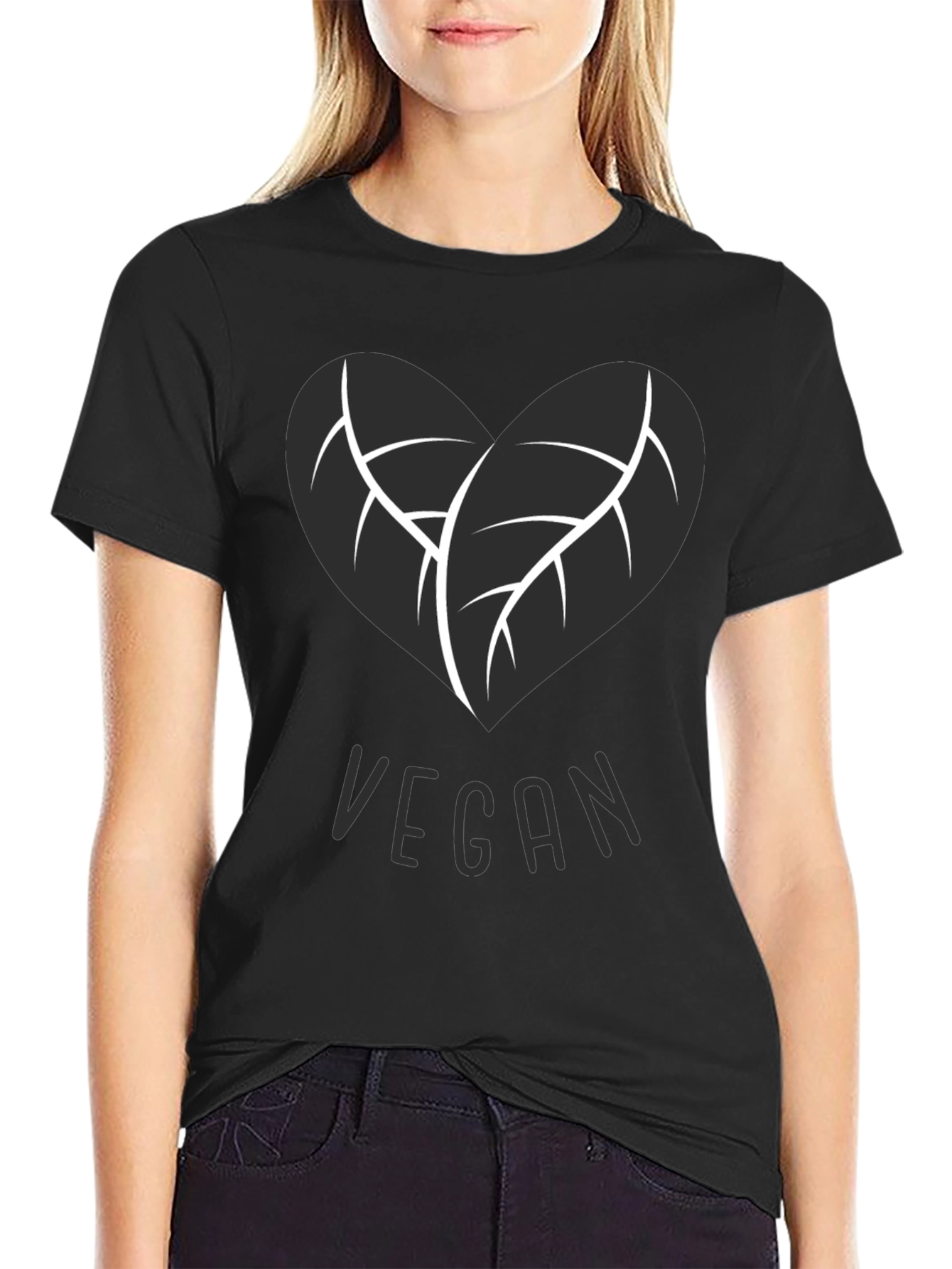 Vegan Heart Leaf T-Shirt - Black