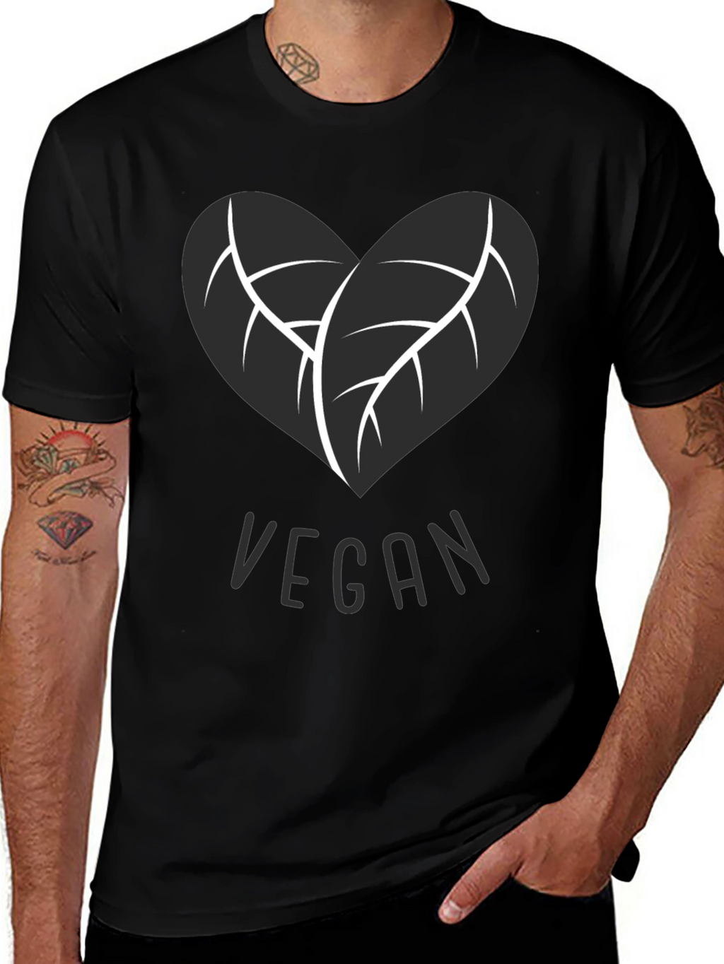 Vegan Heart Leaf T-Shirt - Black