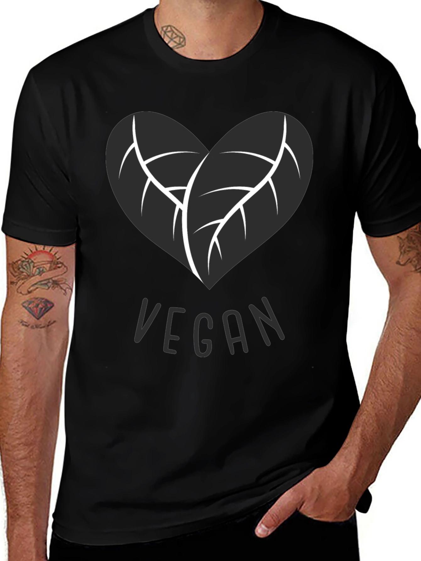 Vegan Heart Leaf T-Shirt - Black