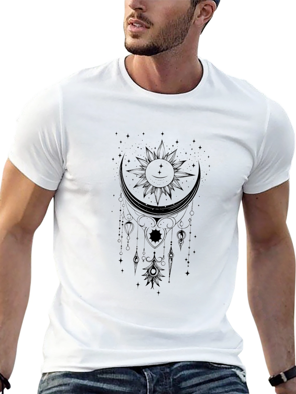 Mystic Sun & Moon Graphic Black T-Shirt