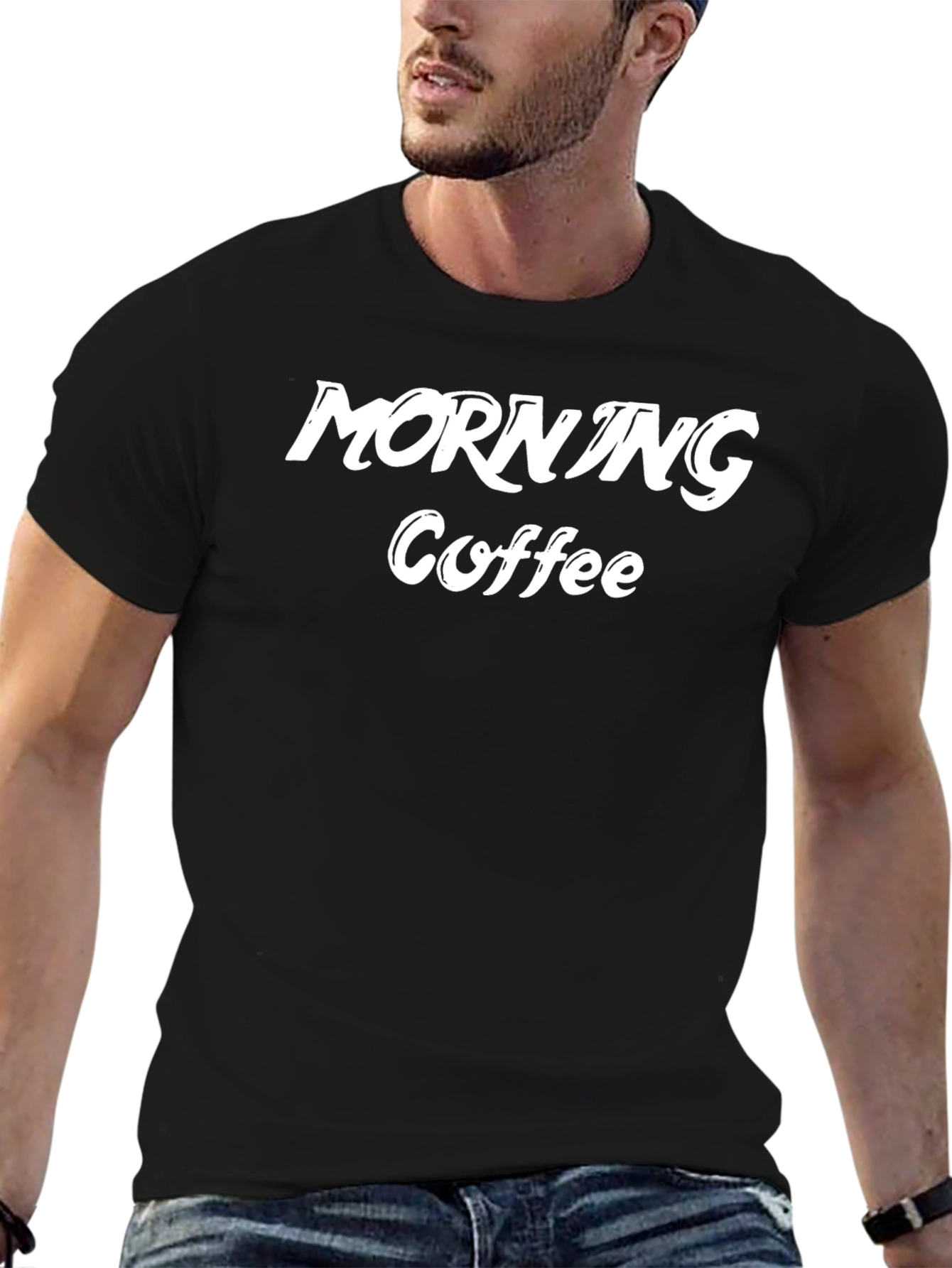 Morning Coffee Graphic Tee - Black Casual T-Shirt