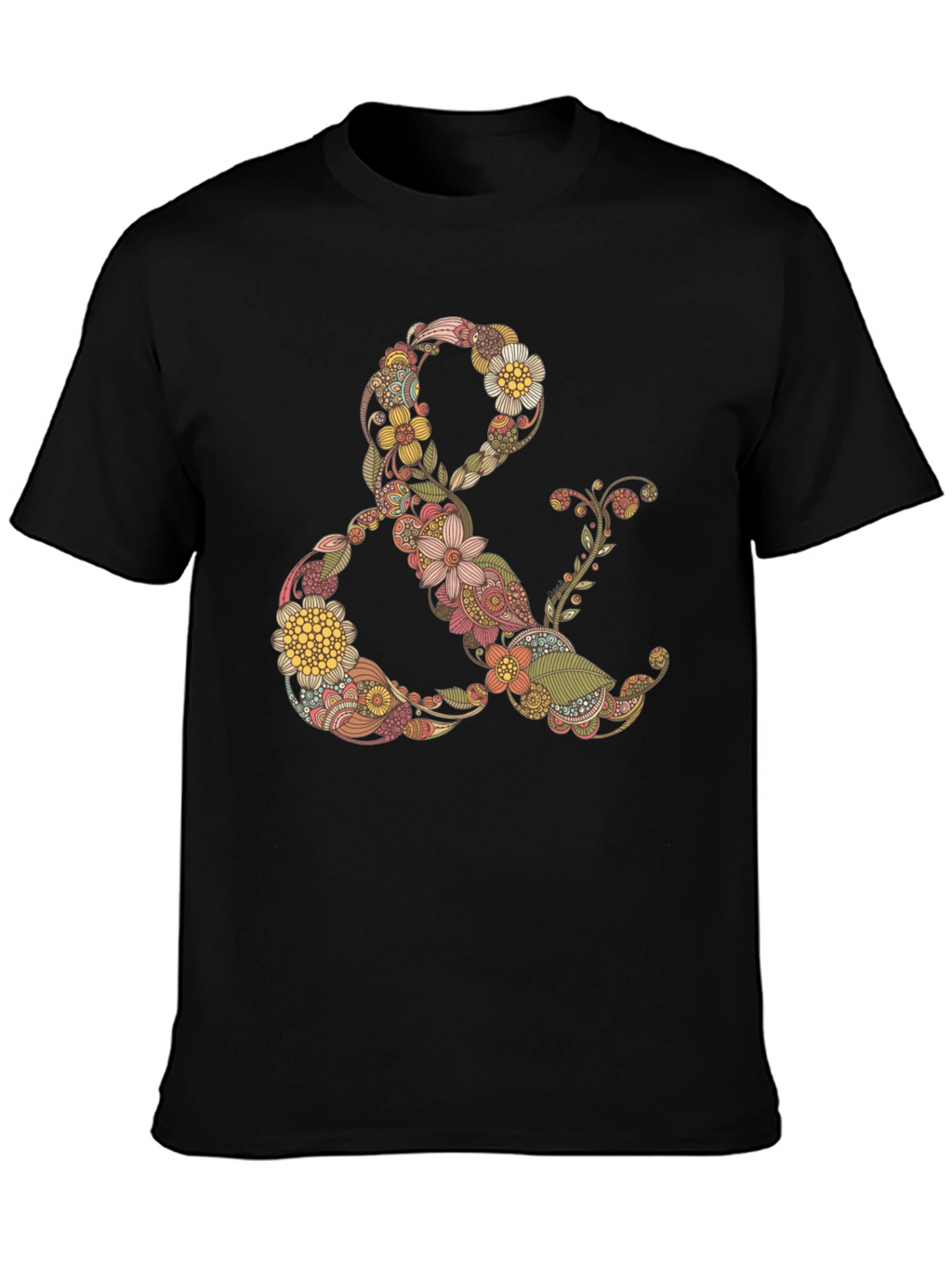 Floral Ampersand Graphic Tee - Black Casual T-Shirt