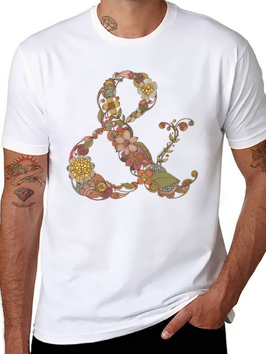 Floral Ampersand Graphic Tee - Black Casual T-Shirt