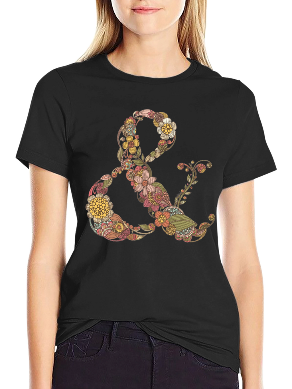 Floral Ampersand Graphic Tee - Black Casual T-Shirt