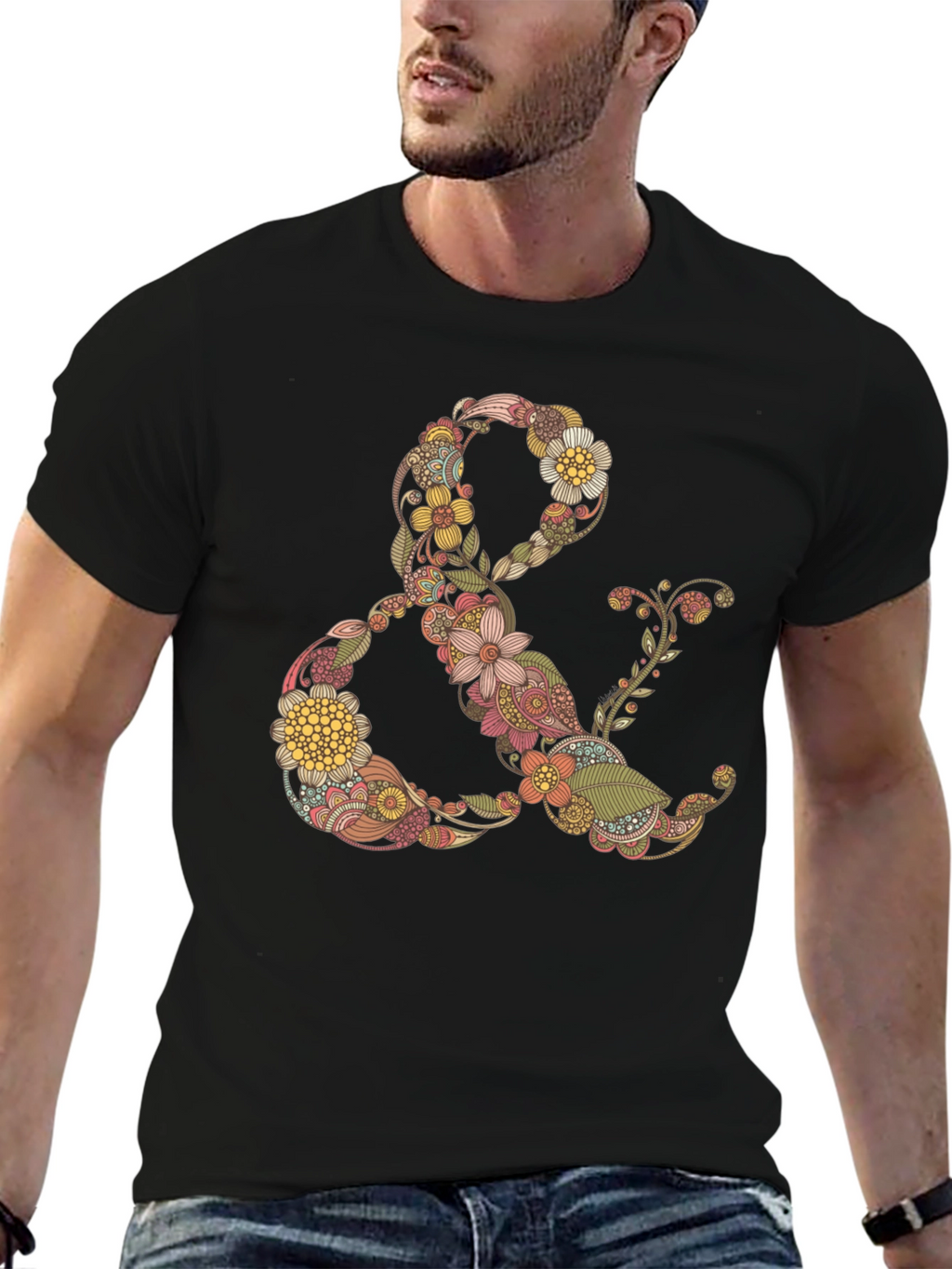 Floral Ampersand Graphic Tee - Black Casual T-Shirt