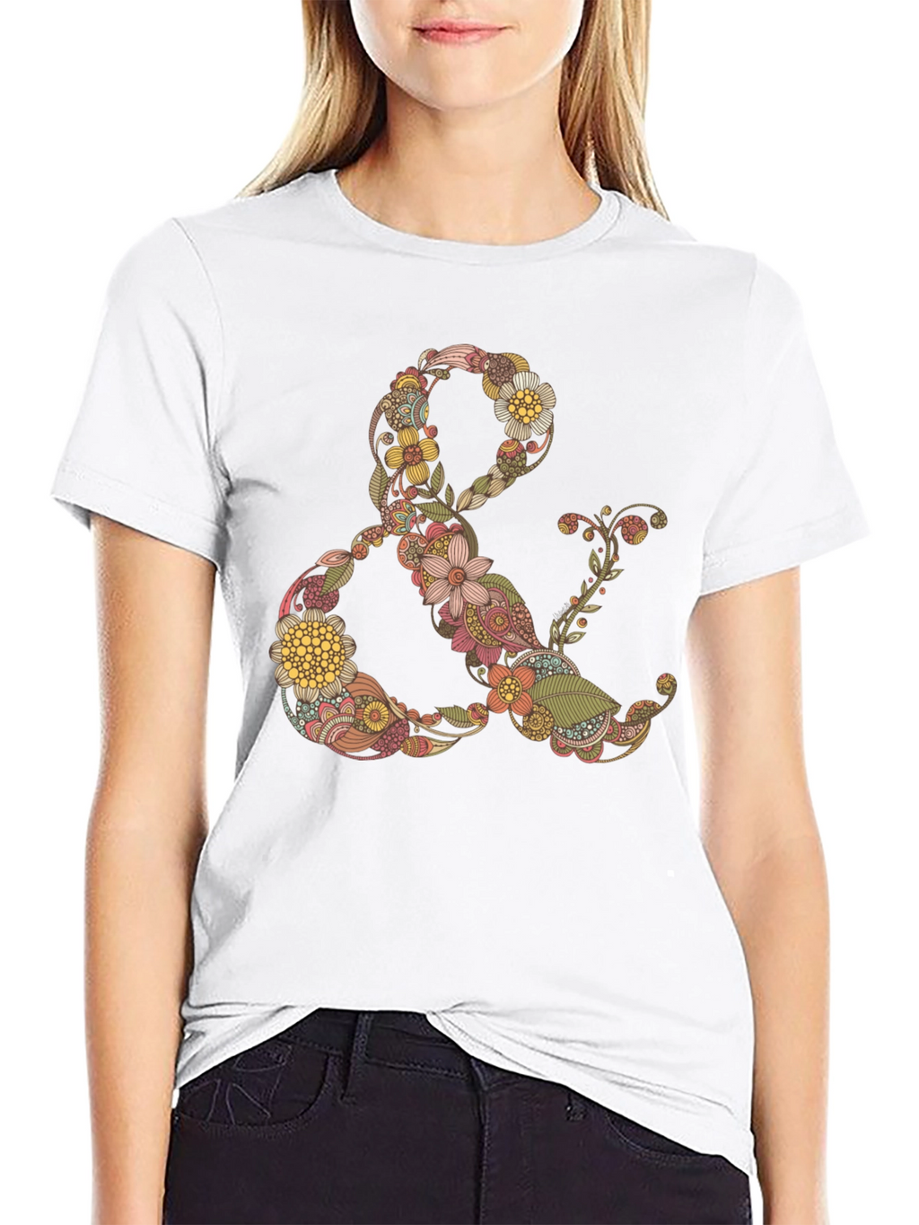 Floral Ampersand Graphic Tee - Black Casual T-Shirt
