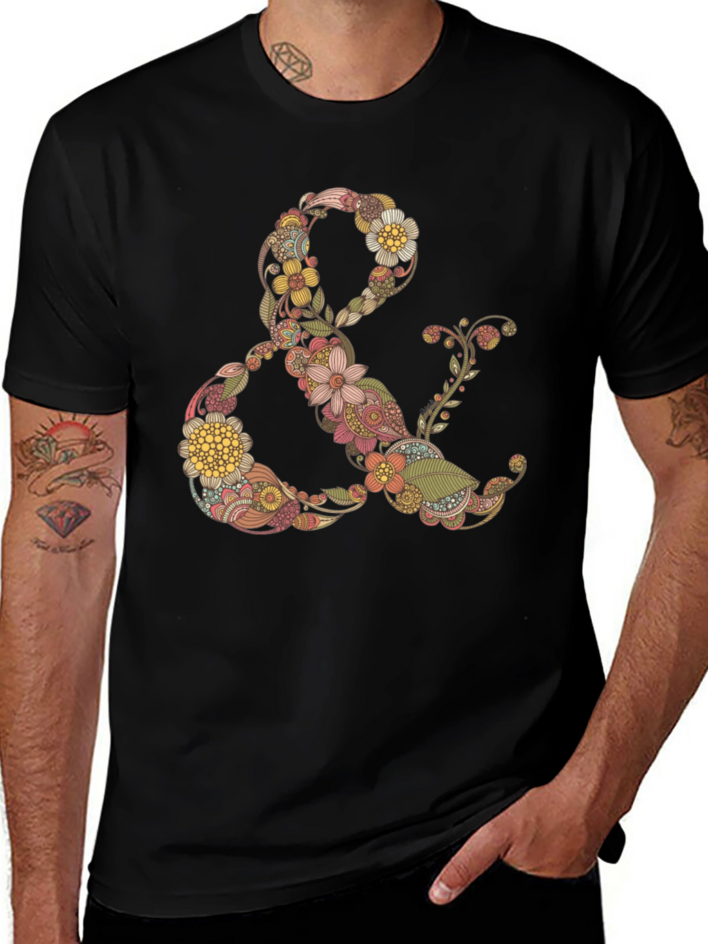 Floral Ampersand Graphic Tee - Black Casual T-Shirt